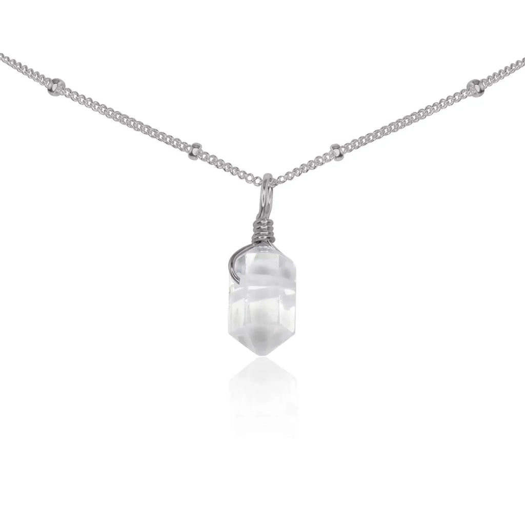 Crystal Quartz Mini Double Terminated Crystal Point Pendant Choker Necklace - Crystal Quartz Mini Double Terminated Crystal Point Pendant Choker Necklace - Stainless Steel / Satellite - Luna Tide Handmade Crystal Jewellery