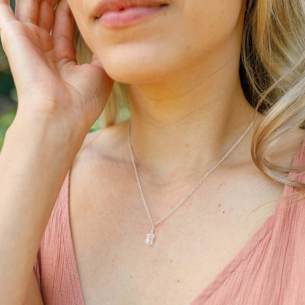 Crystal Quartz Mini Double Terminated Crystal Point Pendant Necklace - Crystal Quartz Mini Double Terminated Crystal Point Pendant Necklace - 14k Gold Fill / Cable - Luna Tide Handmade Crystal Jewellery