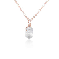 Double Terminated Crystal Pendant Necklace - Crystal Quartz - 14K Rose Gold Fill - Luna Tide Handmade Jewellery