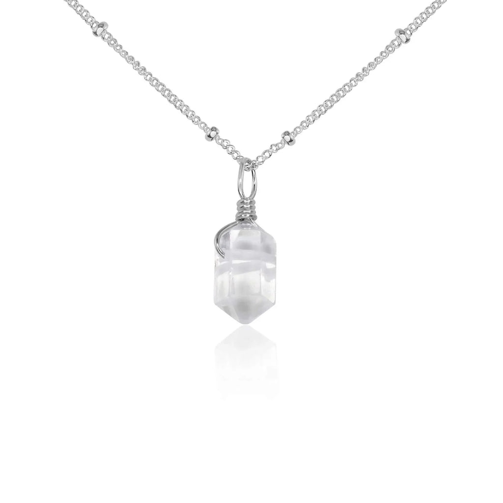 Crystal Quartz Mini Double Terminated Crystal Point Pendant Necklace - Crystal Quartz Mini Double Terminated Crystal Point Pendant Necklace - Sterling Silver / Satellite - Luna Tide Handmade Crystal Jewellery