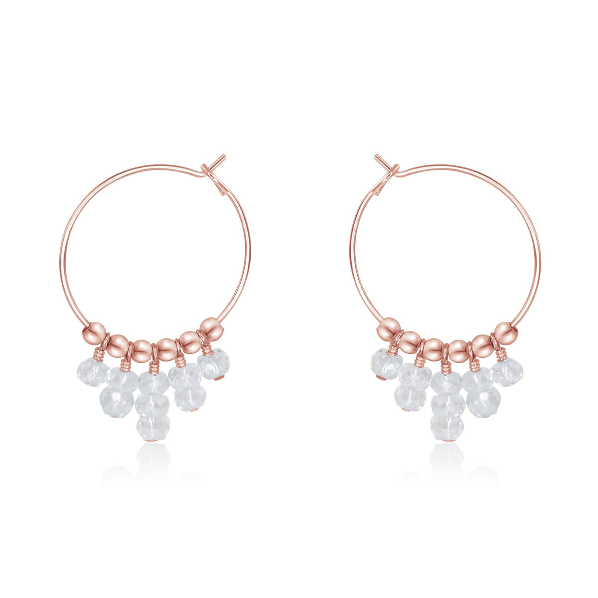 Hoop Earrings - Crystal Quartz - 14K Rose Gold Fill - Luna Tide Handmade Jewellery