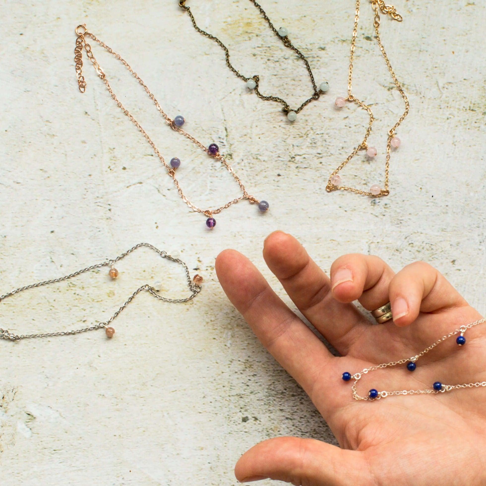 Bead Drop Anklet - Bronze - 14K Gold Fill - Sterling Silver - Stainless Steel - 14K Rose Gold Fill - Luna Tide Handmade Jewellery