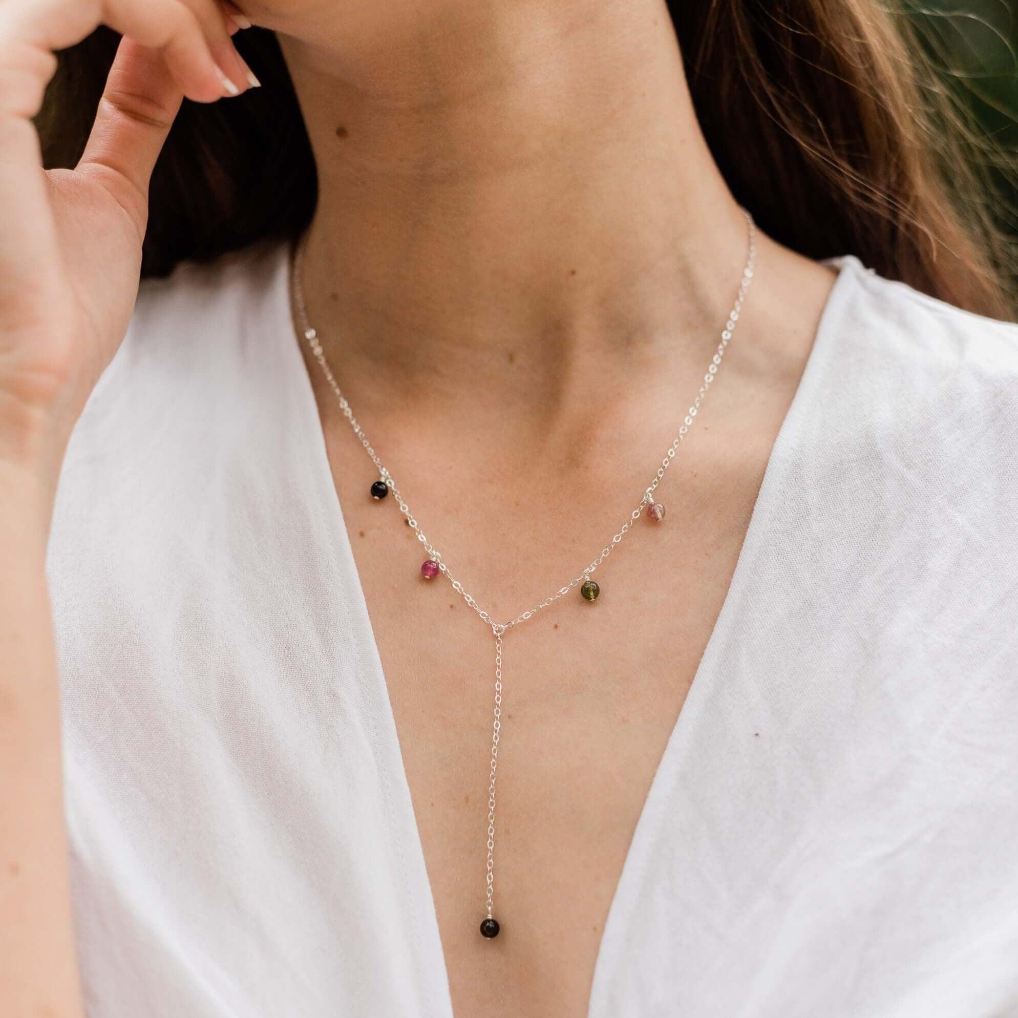 Boho Y Necklace - Tourmaline - Sterling Silver - Luna Tide Handmade Jewellery