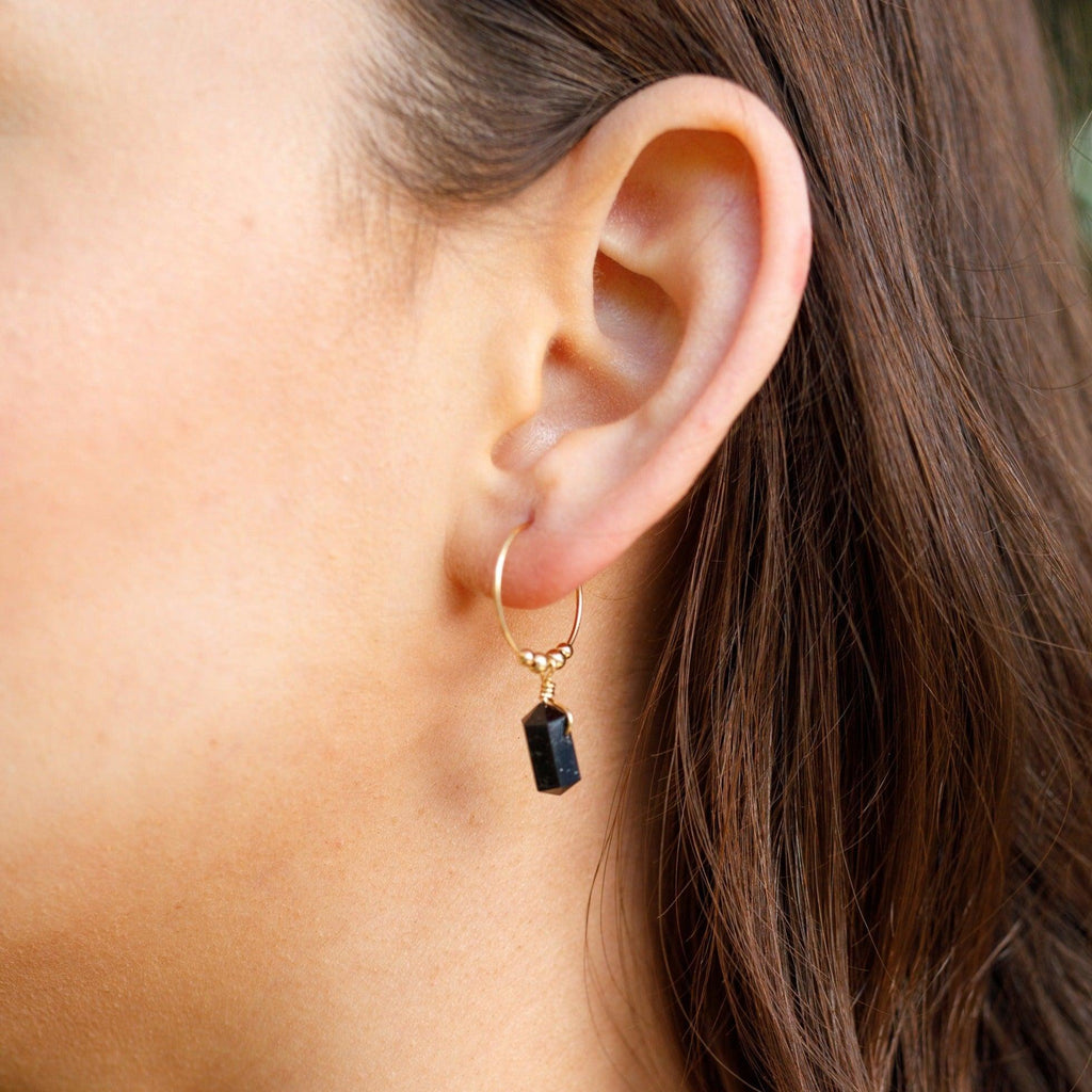 Custom Double Terminated Mini Crystal Point Dangle Hoop Earrings - Custom Double Terminated Mini Crystal Point Dangle Hoop Earrings - 14k Gold Fill / 15mm - Luna Tide Handmade Crystal Jewellery