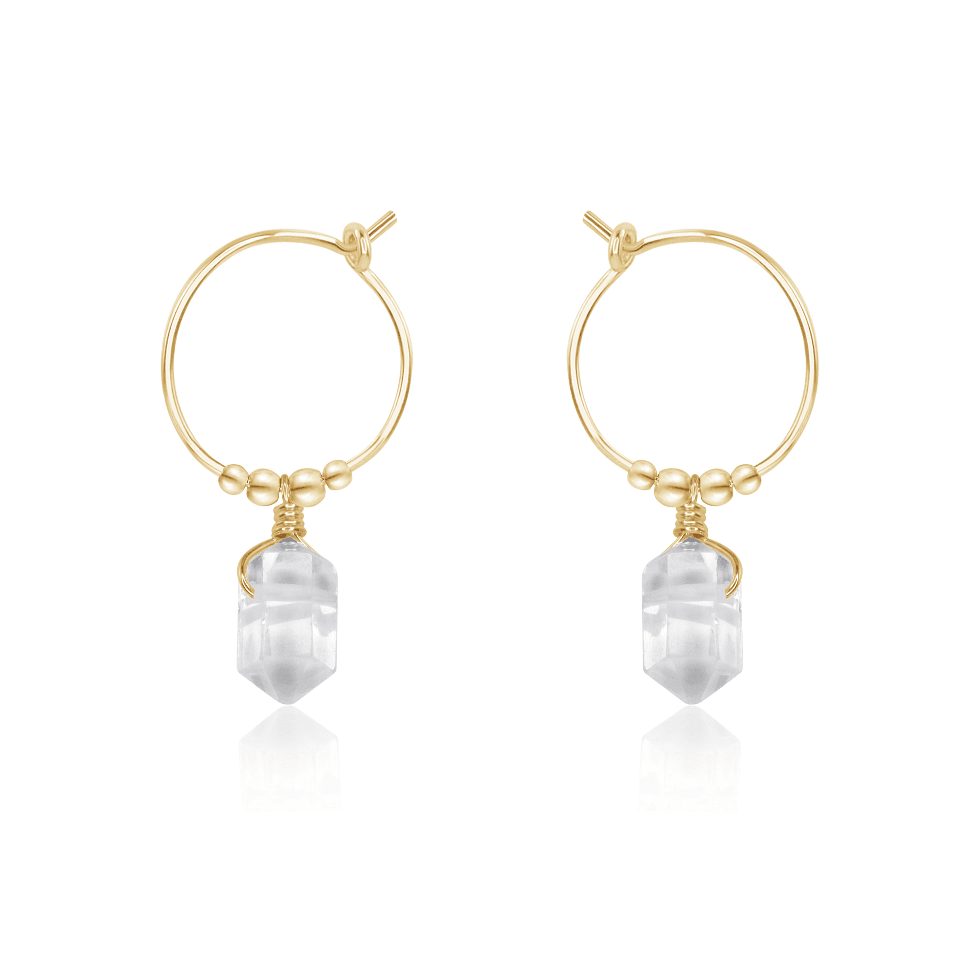 Custom Double Terminated Mini Crystal Point Dangle Hoop Earrings - Custom Double Terminated Mini Crystal Point Dangle Hoop Earrings - 14k Gold Fill / 15mm - Luna Tide Handmade Crystal Jewellery