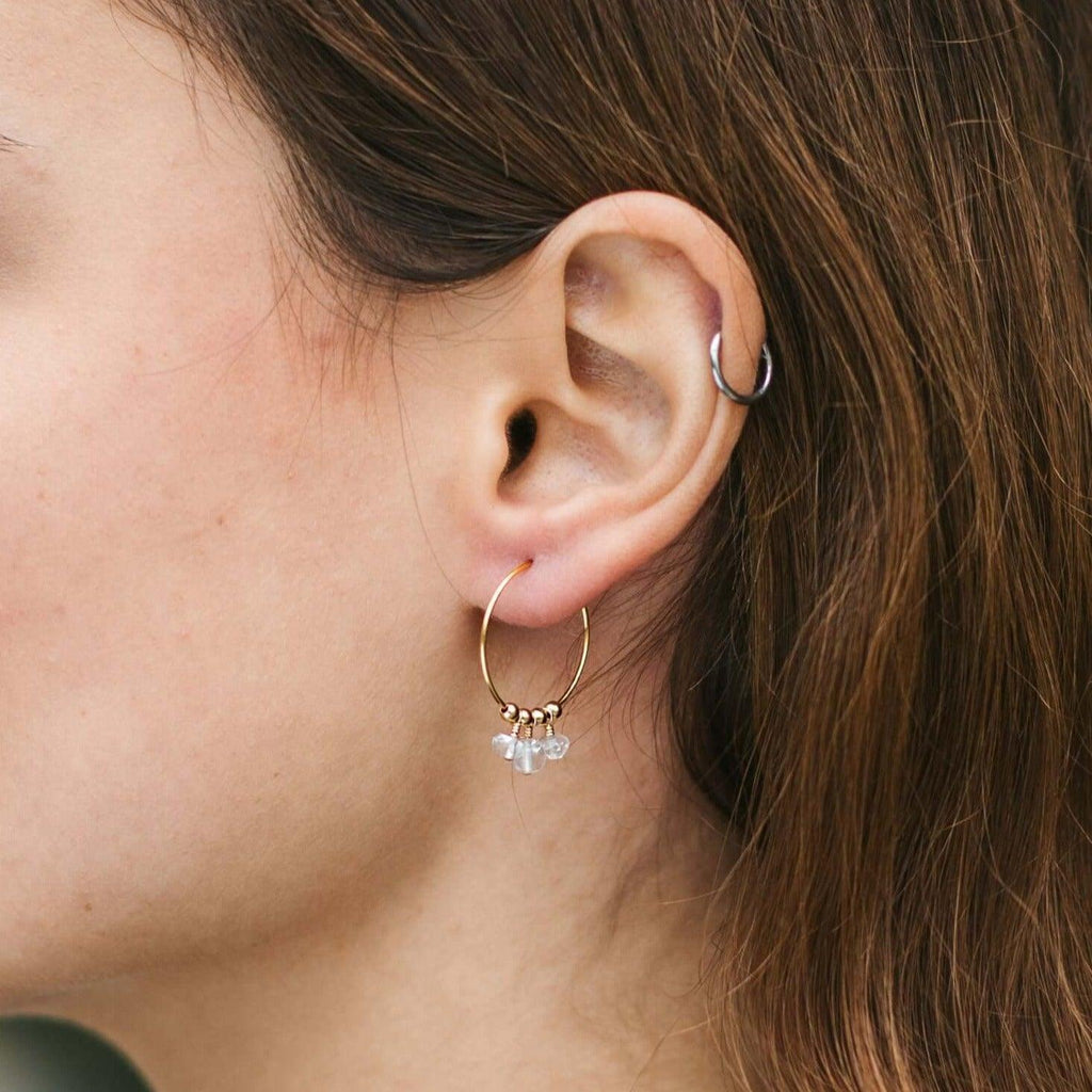 Custom Gemstone Bead Drop Hoop Earrings - Custom Gemstone Bead Drop Hoop Earrings - 14k Gold Fill / 15mm - Luna Tide Handmade Crystal Jewellery