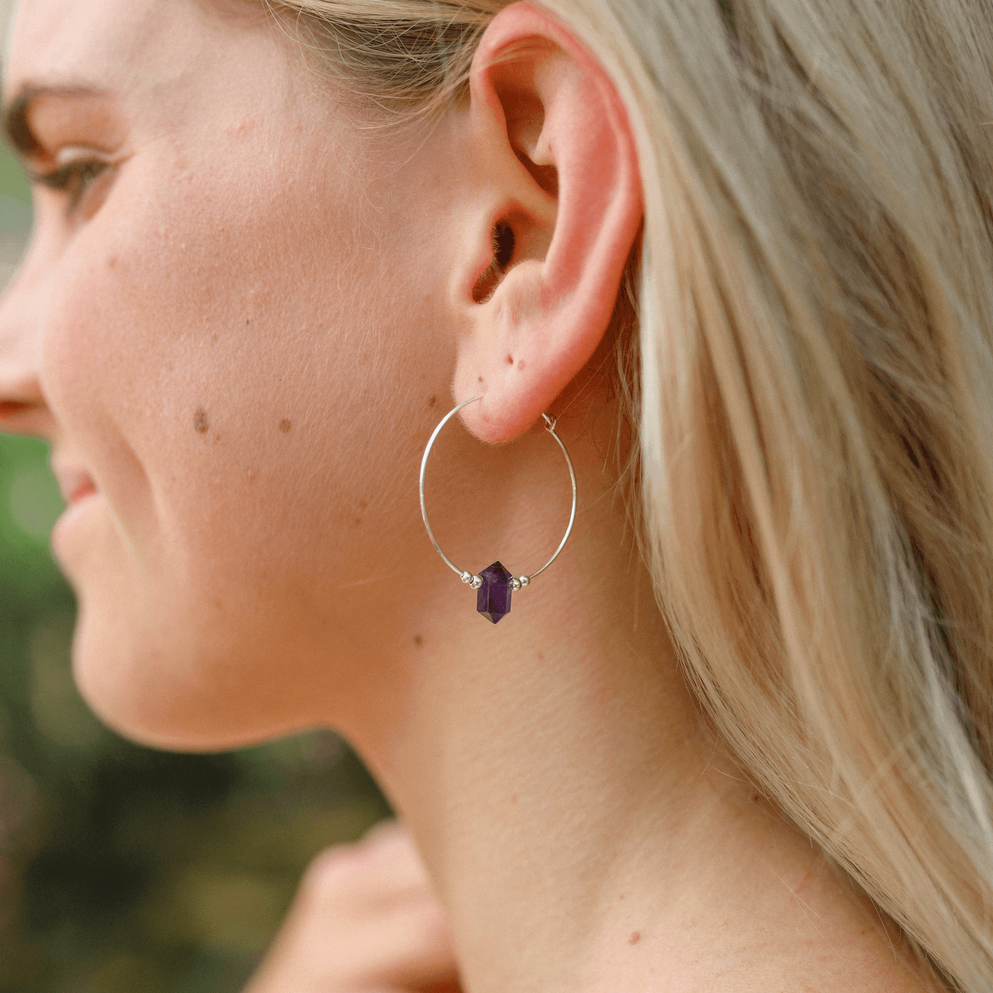 Custom Large Hoop Double Terminated Crystal Point Earrings - Custom Large Hoop Double Terminated Crystal Point Earrings - 14k Gold Fill / 20mm - Luna Tide Handmade Crystal Jewellery