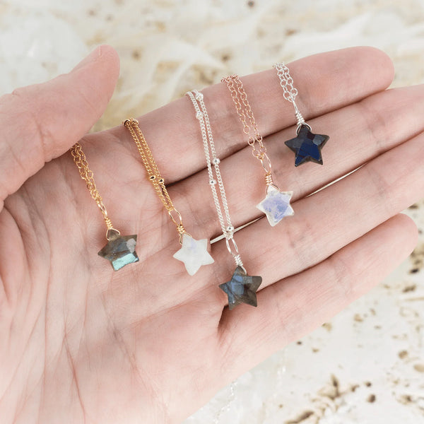 ネックレス・ペンダント Rainbow Moonstone x Star Ruby Necklace Custom Little Crystal Star Pendant Necklace Luna Tide