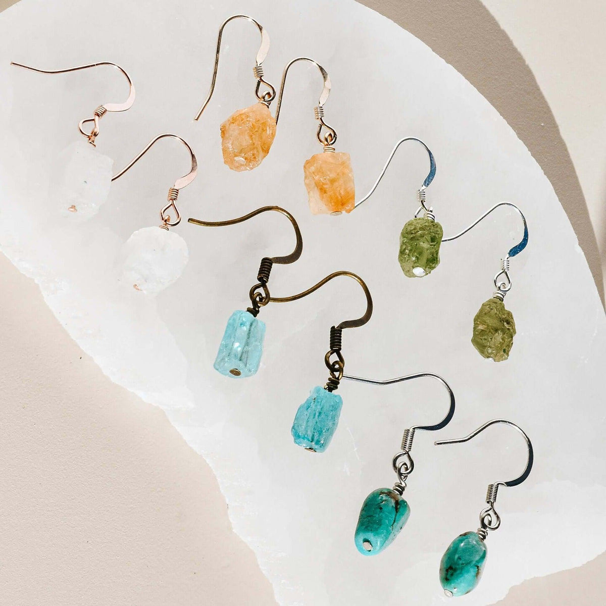 Custom Raw Crystal Dangle Drop Earrings Luna Tide