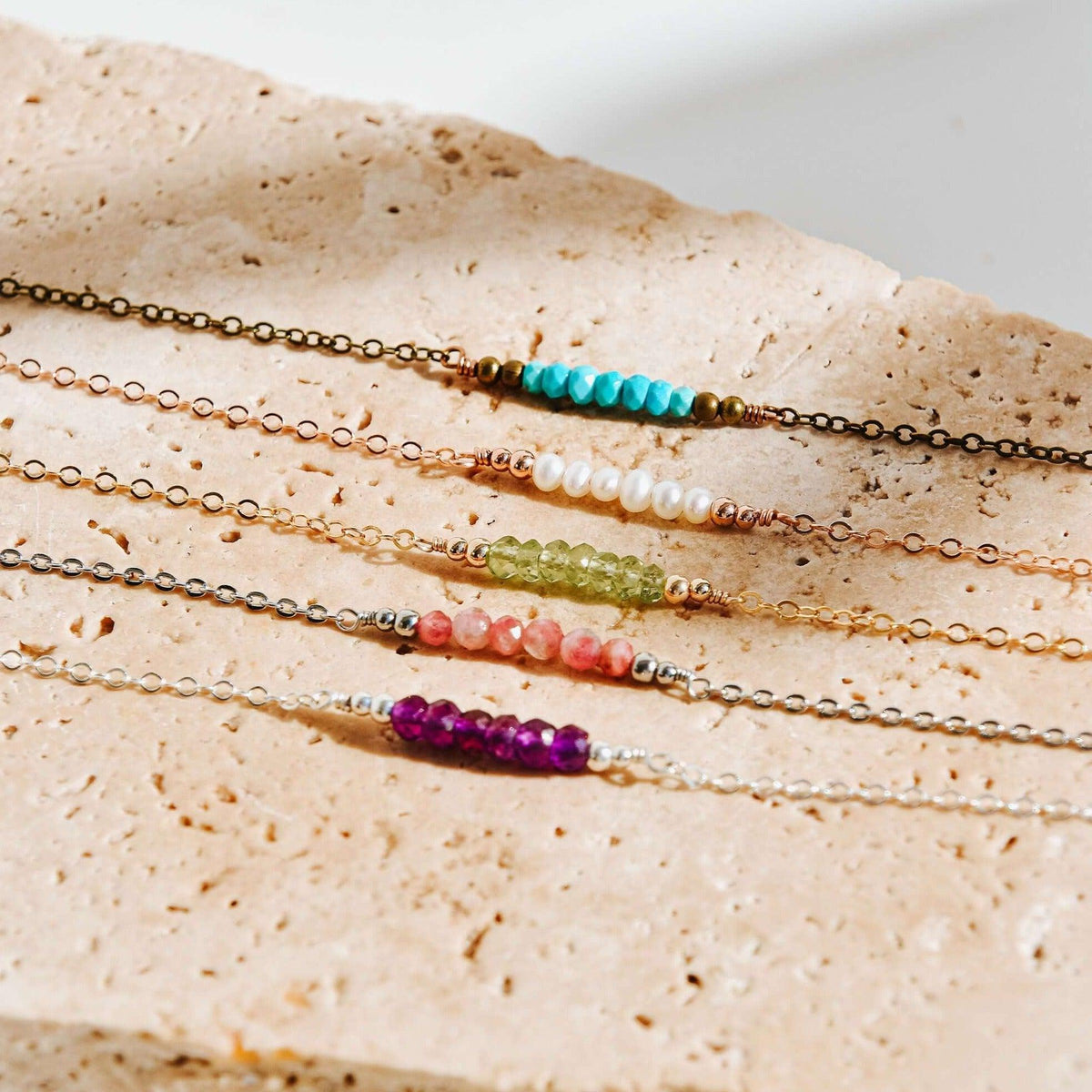 Custom Sparkling Gemstone Faceted Bead Bar Necklace Luna Tide
