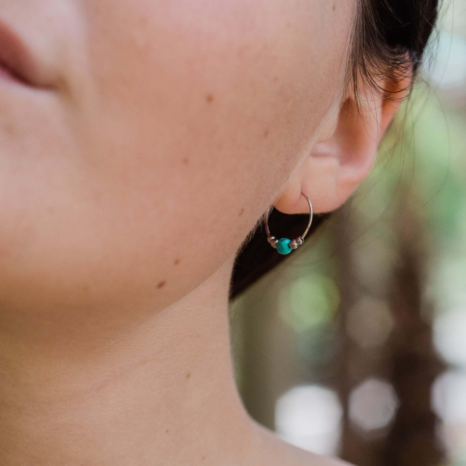 Custom Tiny Gemstone Bead Hoop Earrings - Custom Tiny Gemstone Bead Hoop Earrings - 14k Gold Fill / 15mm - Standard - Luna Tide Handmade Crystal Jewellery