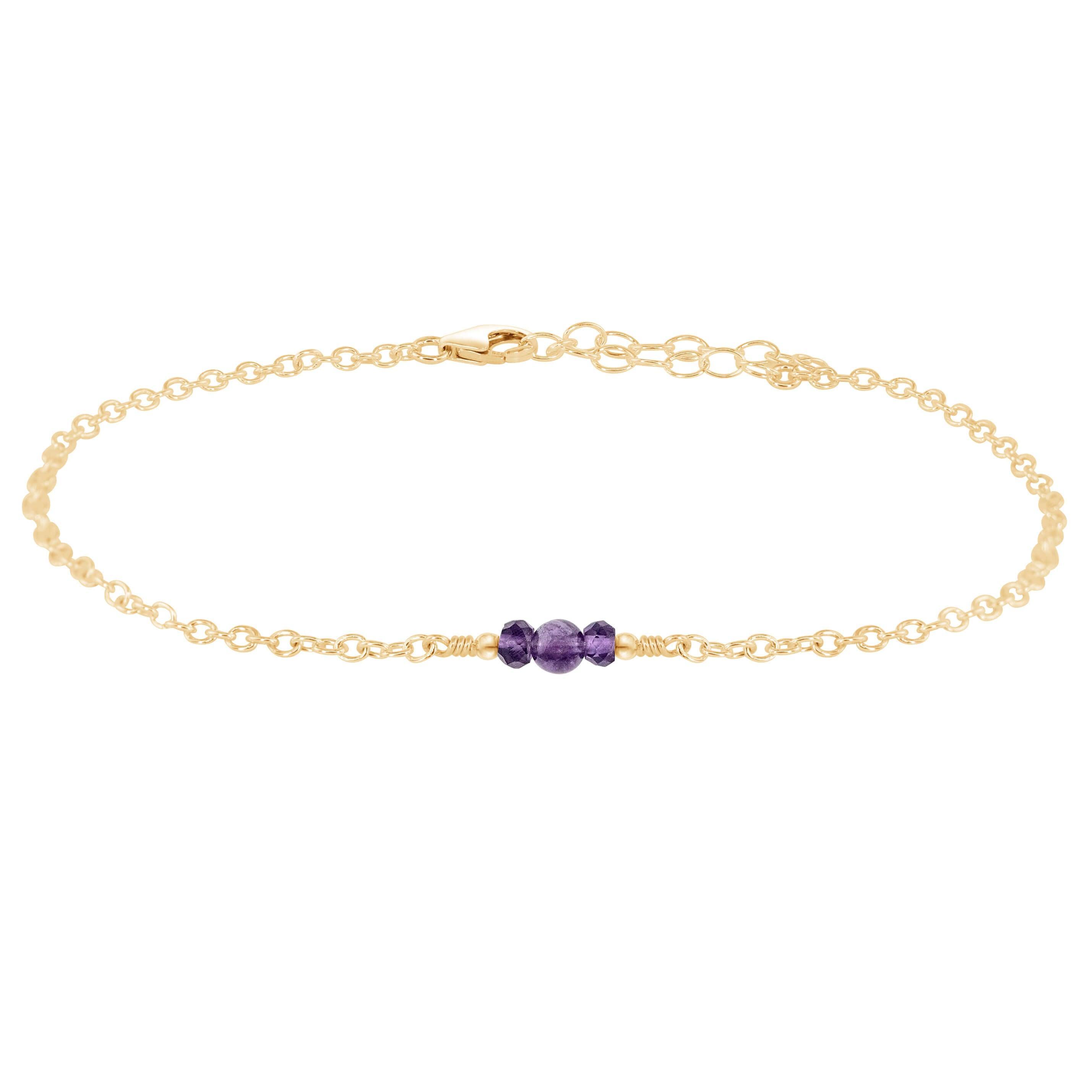 Dainty Amethyst Gemstone Anklet - Dainty Amethyst Gemstone Anklet - 14k Gold Fill - Luna Tide Handmade Crystal Jewellery