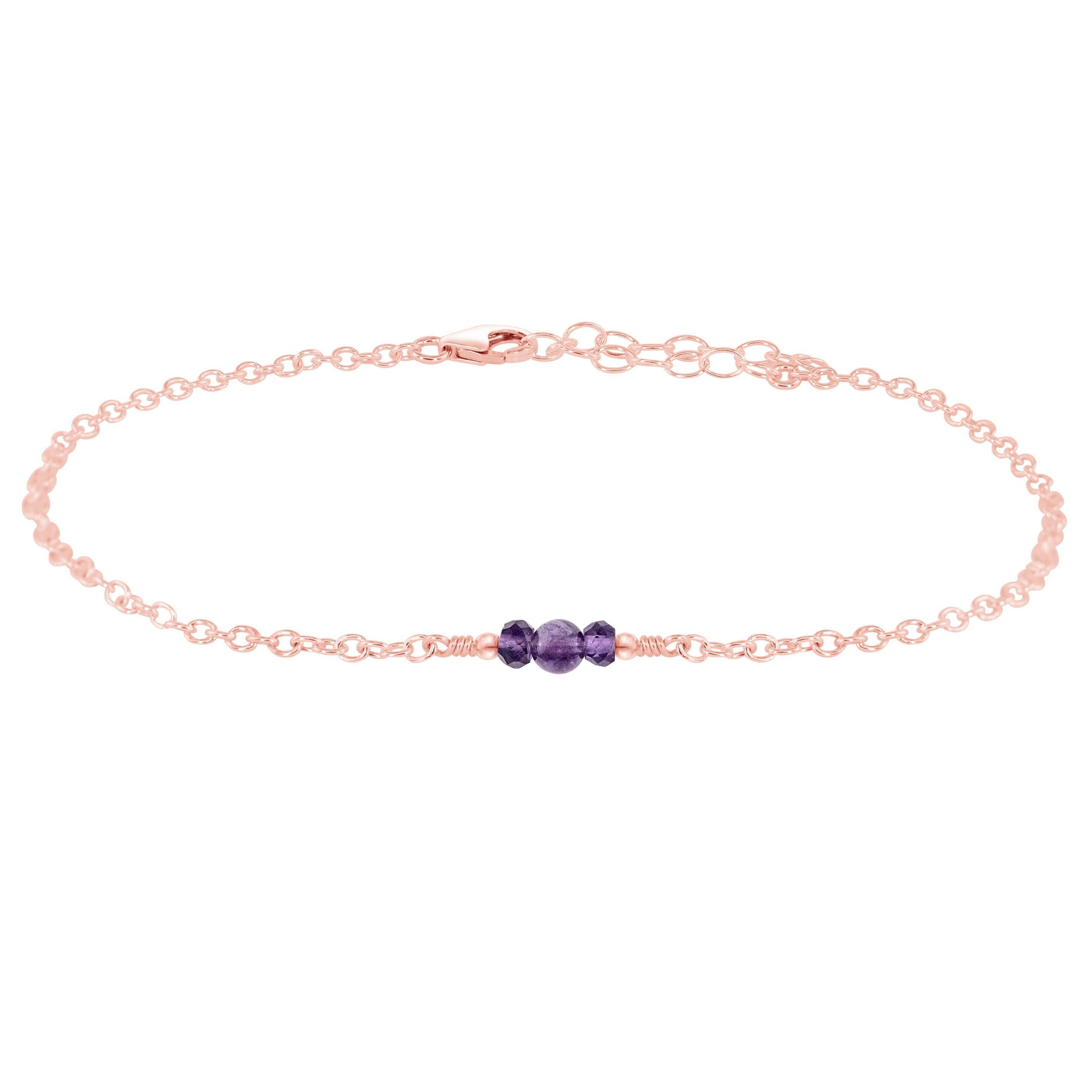 Dainty Amethyst Gemstone Anklet - Dainty Amethyst Gemstone Anklet - 14k Rose Gold Fill - Luna Tide Handmade Crystal Jewellery