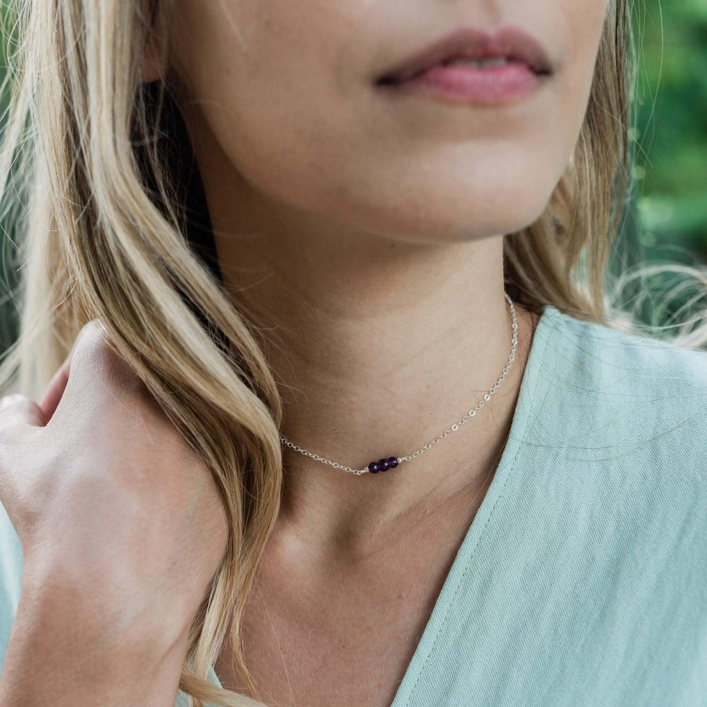 Dainty Amethyst Gemstone Choker Necklace - Dainty Amethyst Gemstone Choker Necklace - Sterling Silver - Luna Tide Handmade Crystal Jewellery