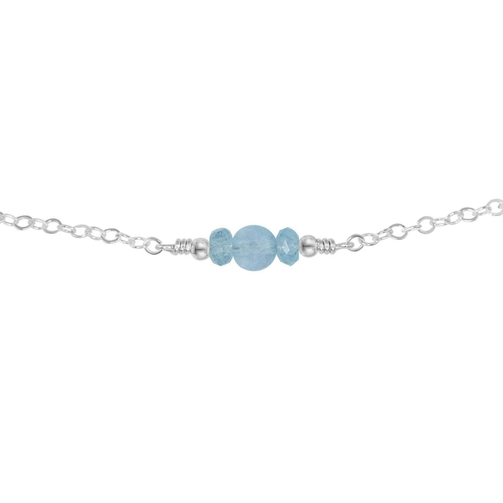 Dainty Aquamarine Gemstone Choker Necklace - Dainty Aquamarine Gemstone Choker Necklace - Sterling Silver - Luna Tide Handmade Crystal Jewellery