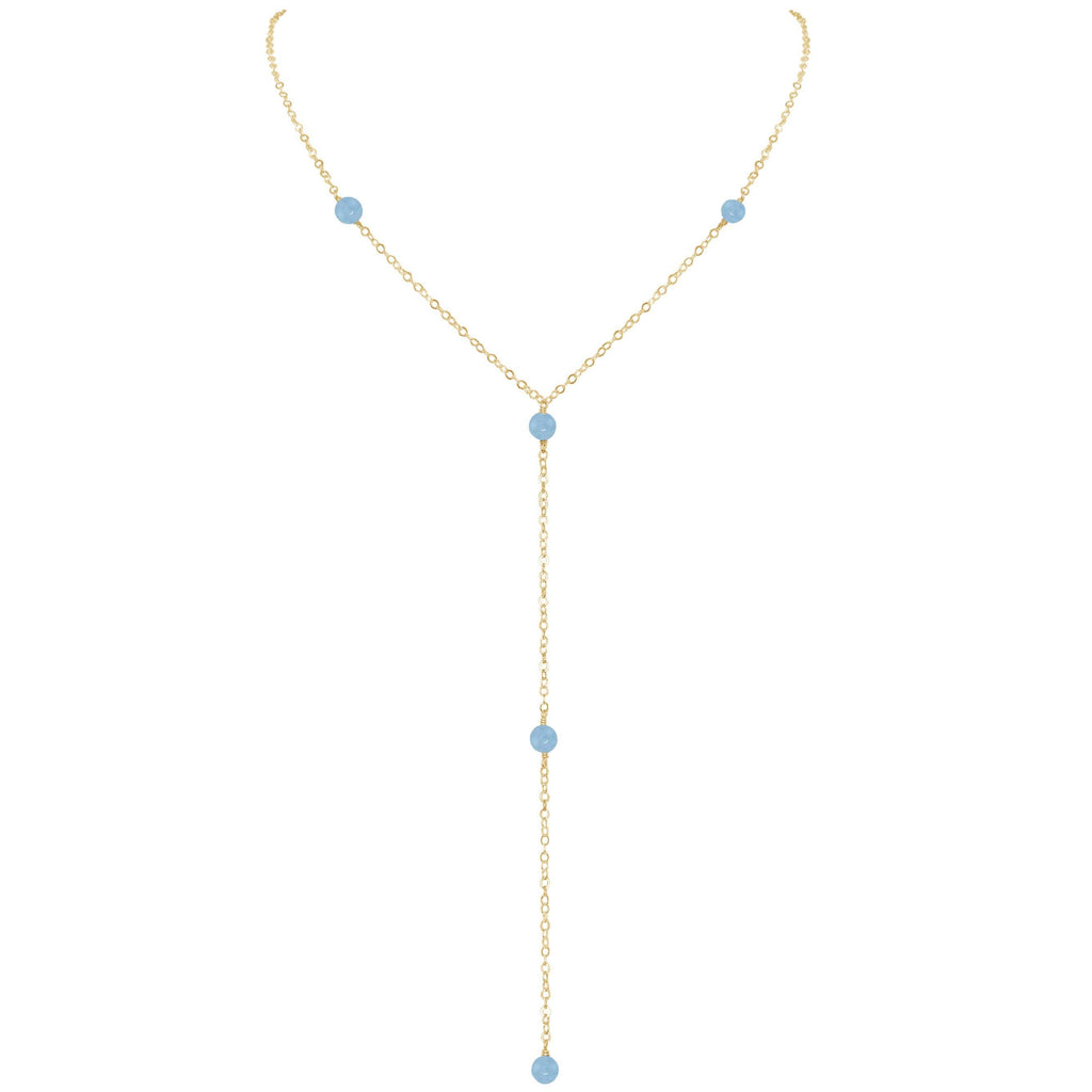 Dainty Aquamarine Lariat Necklace - Dainty Aquamarine Lariat Necklace - 14k Gold Fill - Luna Tide Handmade Crystal Jewellery