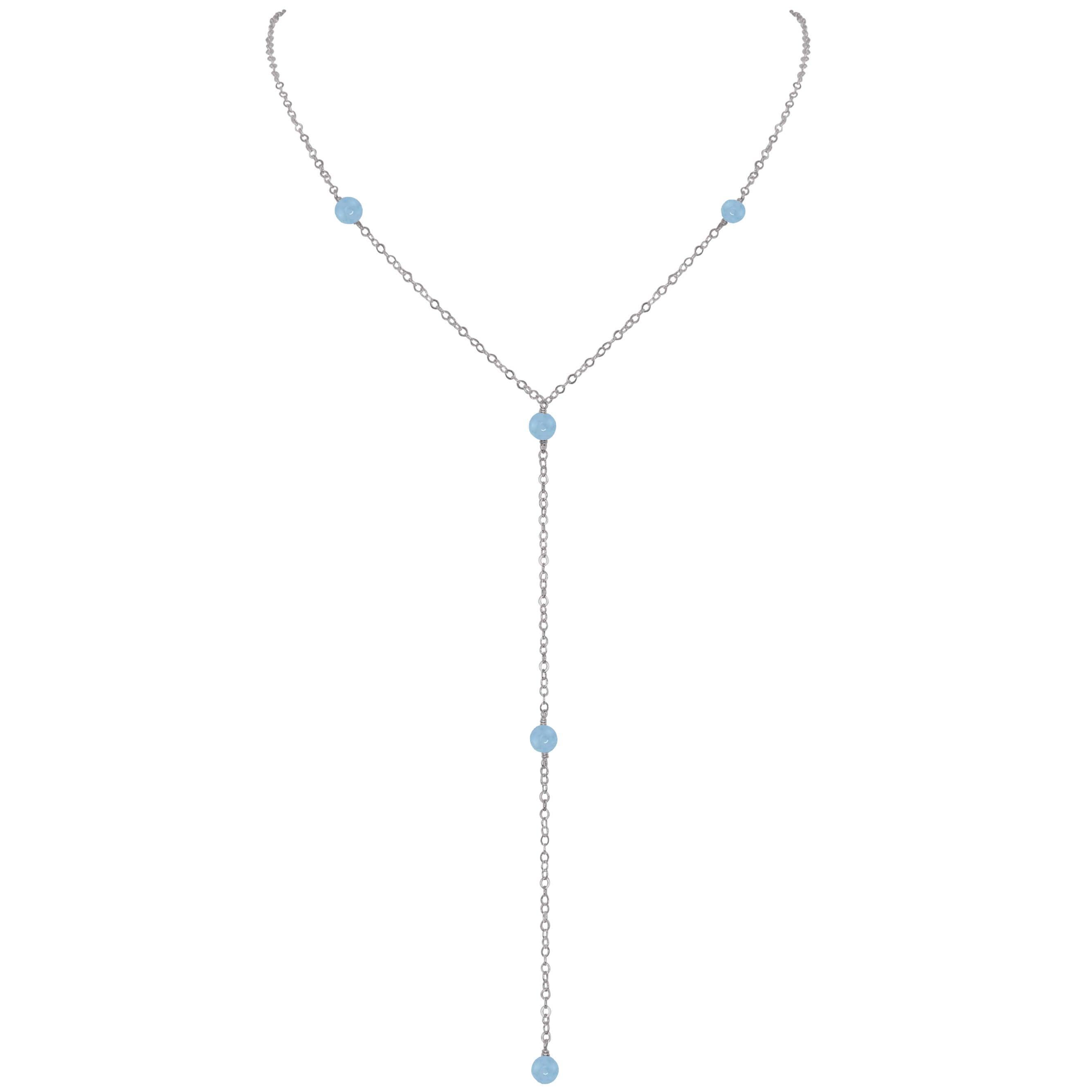 Dainty Aquamarine Lariat Necklace - Dainty Aquamarine Lariat Necklace - Stainless Steel - Luna Tide Handmade Crystal Jewellery