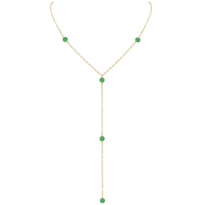 Dainty Aventurine Lariat Necklace - Dainty Aventurine Lariat Necklace - 14k Gold Fill - Luna Tide Handmade Crystal Jewellery