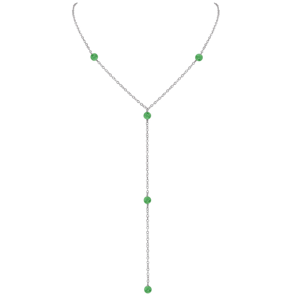 Dainty Aventurine Lariat Necklace - Dainty Aventurine Lariat Necklace - Stainless Steel - Luna Tide Handmade Crystal Jewellery