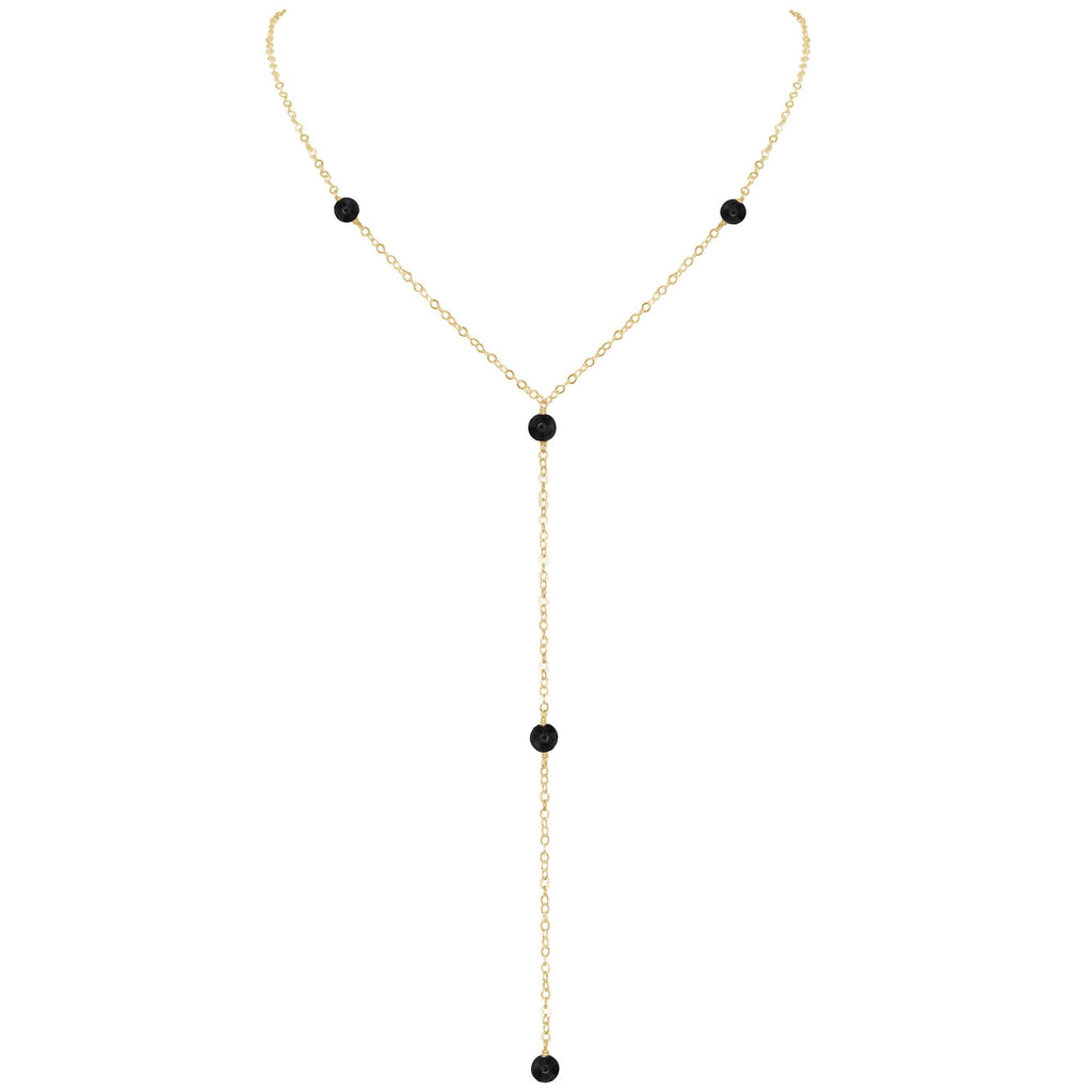 Dainty Black Tourmaline Lariat Necklace - Dainty Black Tourmaline Lariat Necklace - 14k Gold Fill - Luna Tide Handmade Crystal Jewellery