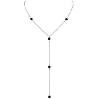 Dainty Y Necklace - Black Tourmaline - Stainless Steel - Luna Tide Handmade Jewellery
