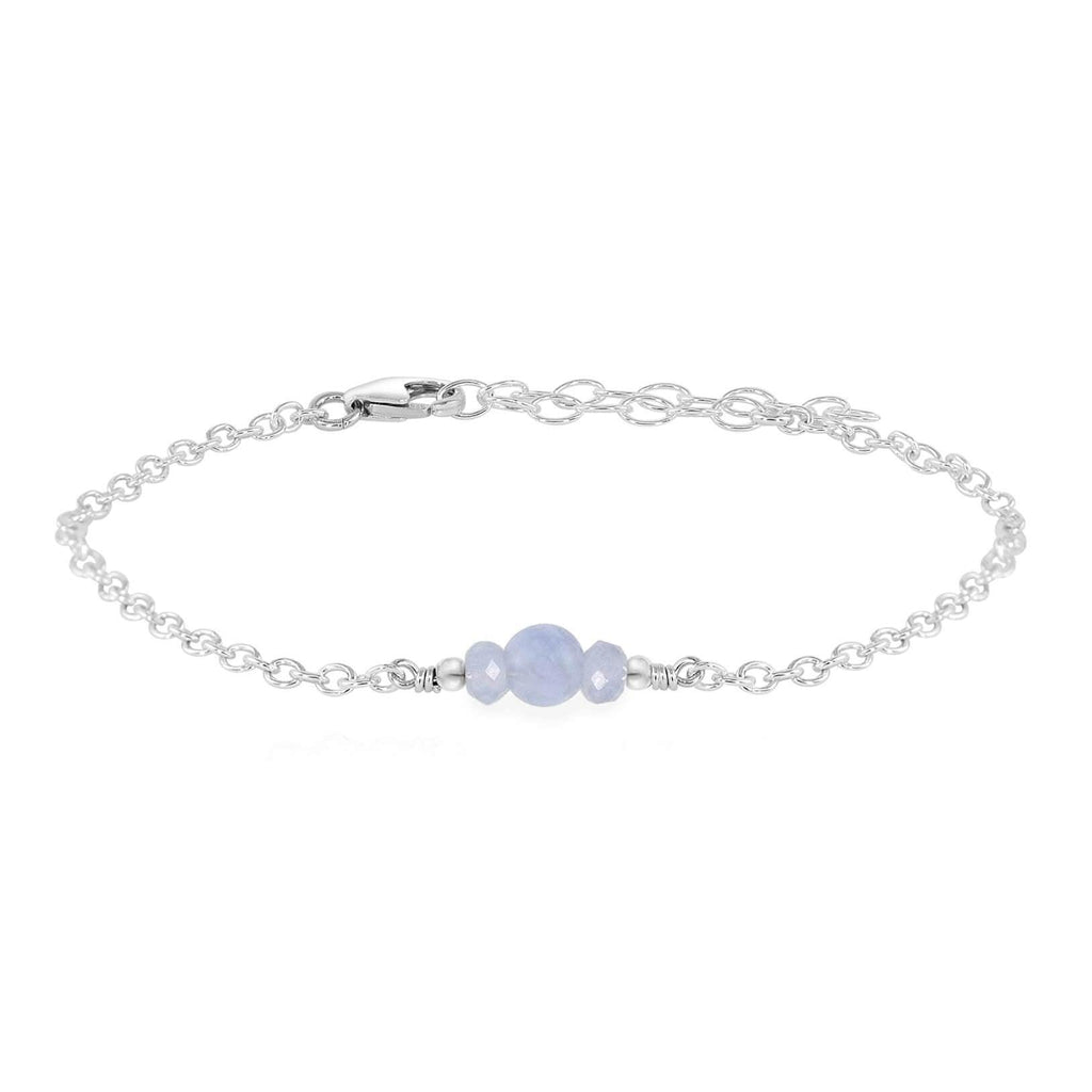 Dainty Blue Lace Agate Gemstone Bracelet - Dainty Blue Lace Agate Gemstone Bracelet - Sterling Silver - Luna Tide Handmade Crystal Jewellery