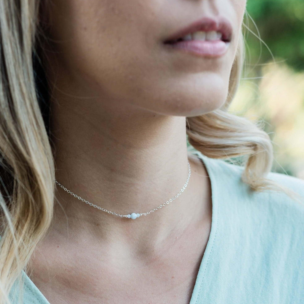 Dainty Blue Lace Agate Gemstone Choker Necklace - Dainty Blue Lace Agate Gemstone Choker Necklace - 14k Gold Fill - Luna Tide Handmade Crystal Jewellery