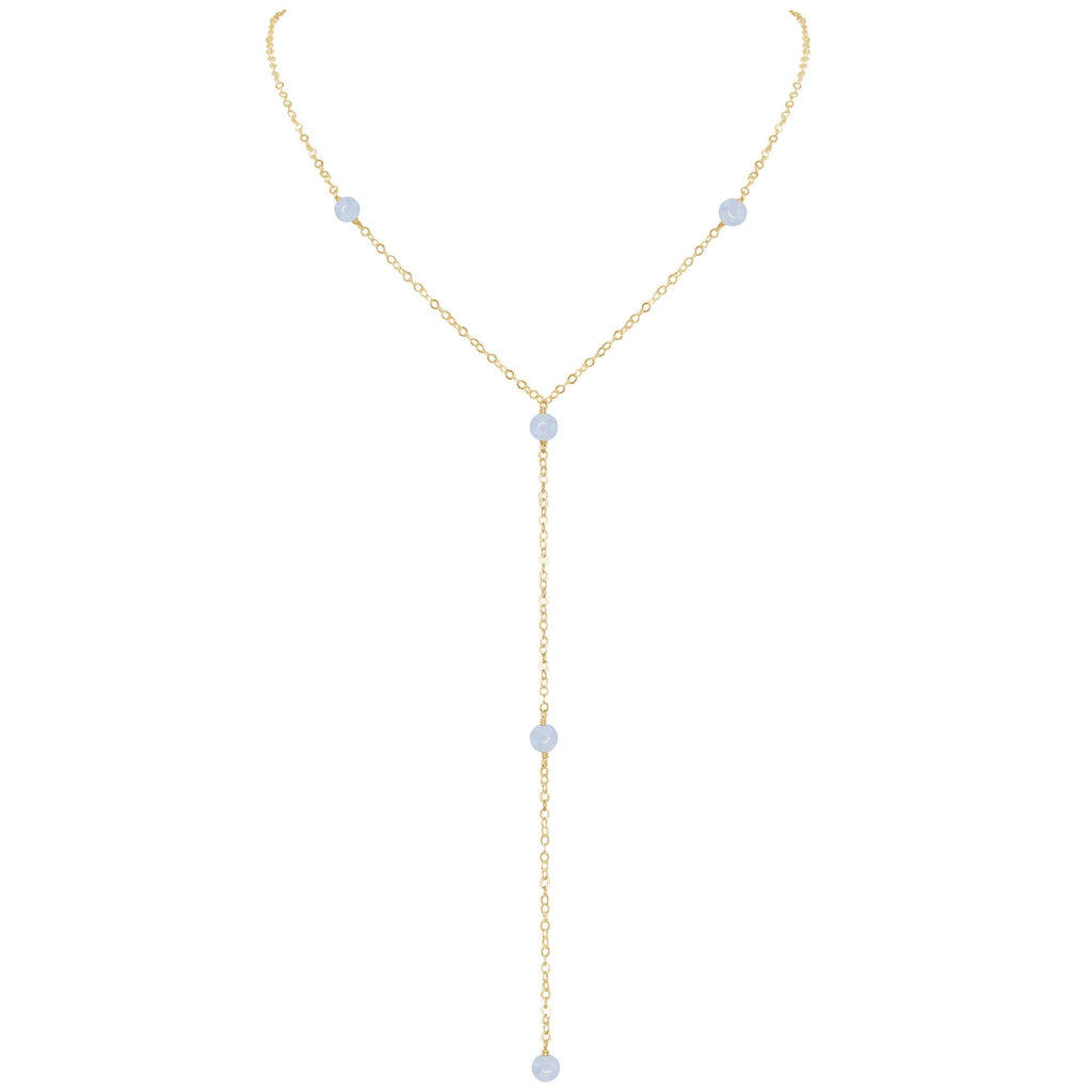 Dainty Blue Lace Agate Lariat Necklace - Dainty Blue Lace Agate Lariat Necklace - 14k Gold Fill - Luna Tide Handmade Crystal Jewellery