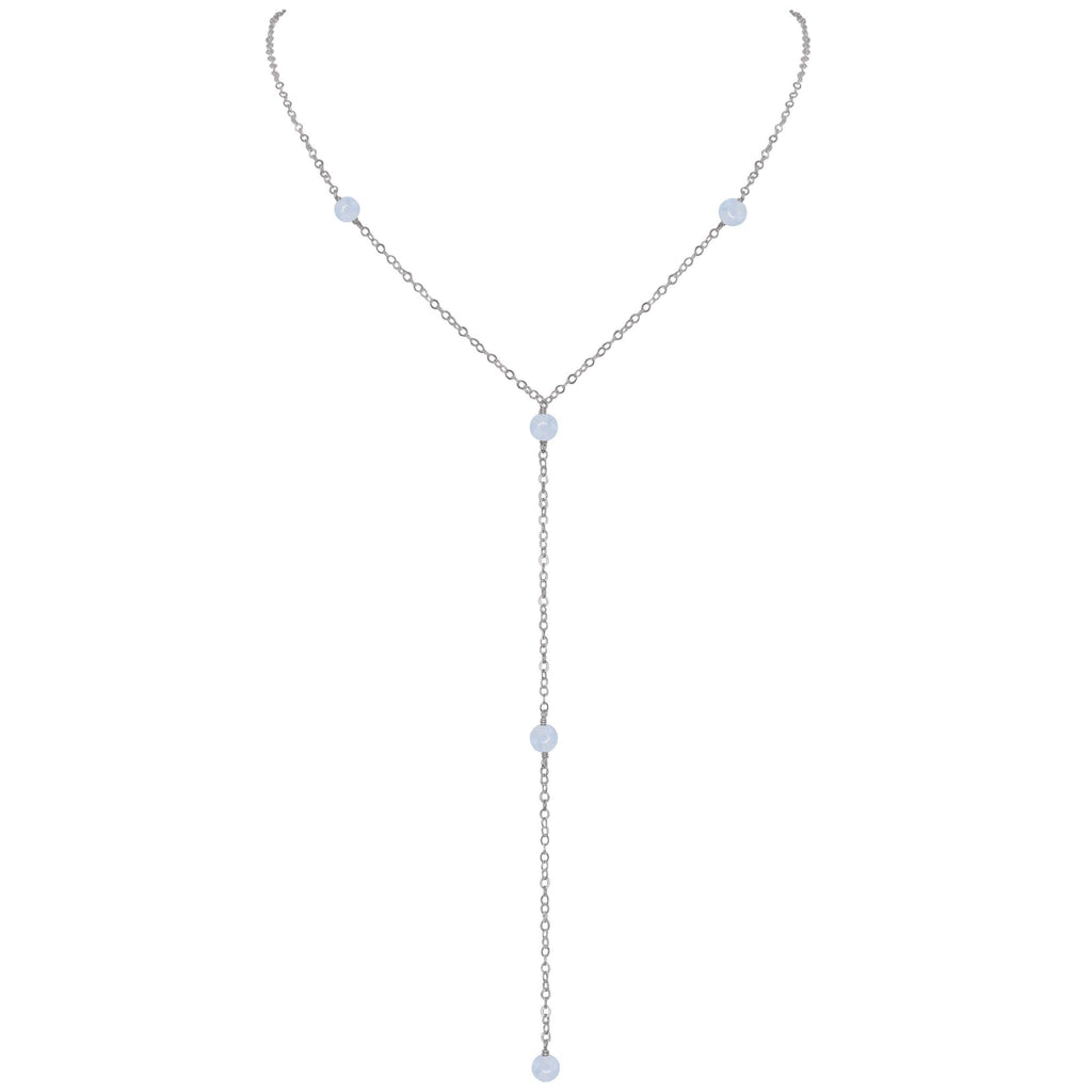 Dainty Blue Lace Agate Lariat Necklace - Dainty Blue Lace Agate Lariat Necklace - Stainless Steel - Luna Tide Handmade Crystal Jewellery