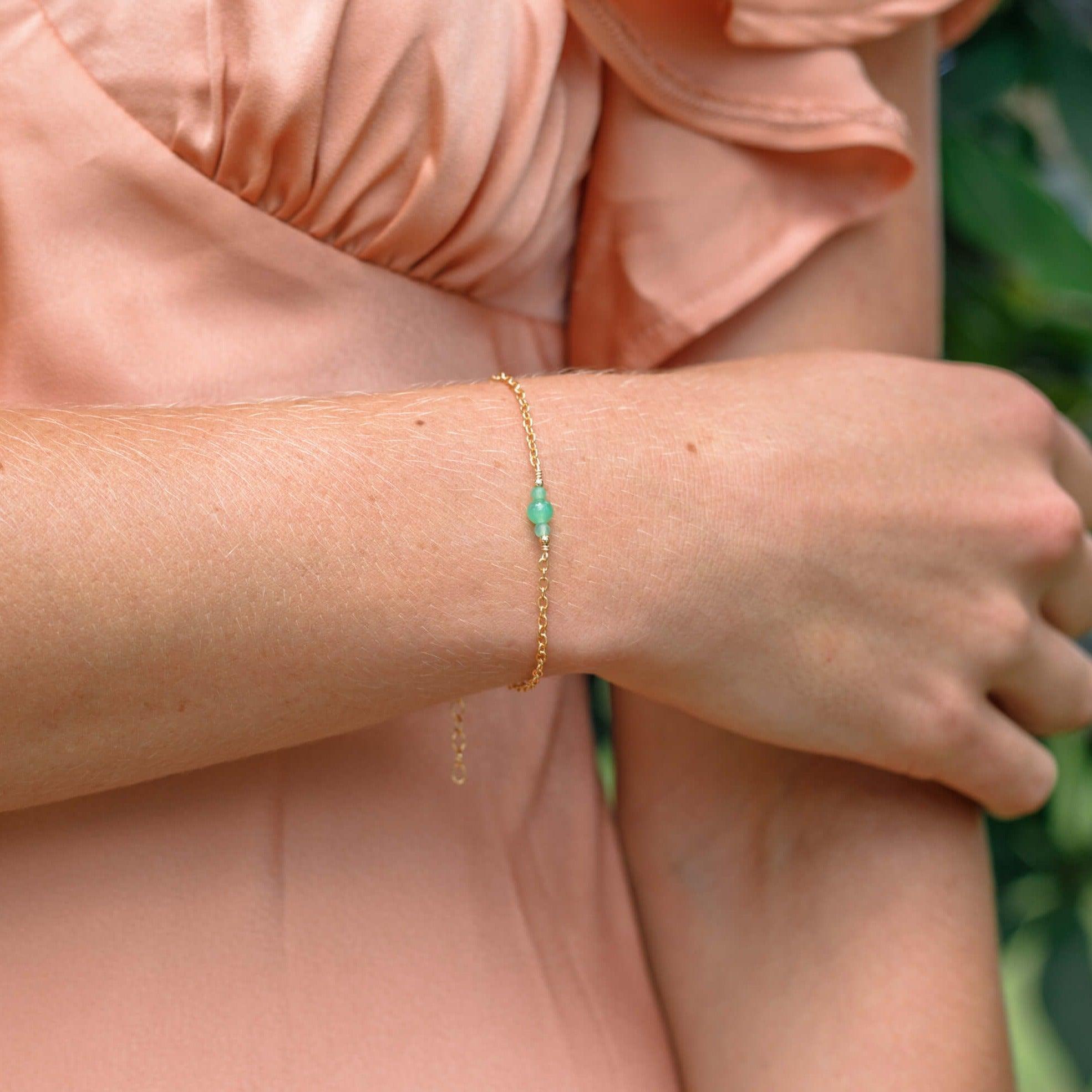 Dainty Chrysoprase Gemstone Bracelet - Dainty Chrysoprase Gemstone Bracelet - Sterling Silver - Luna Tide Handmade Crystal Jewellery