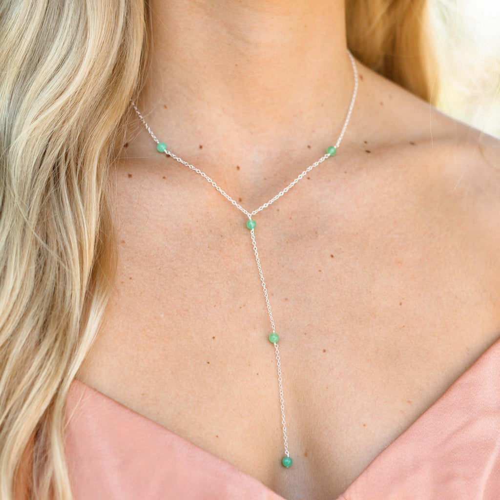 Dainty Chrysoprase Lariat Necklace - Dainty Chrysoprase Lariat Necklace - 14k Gold Fill - Luna Tide Handmade Crystal Jewellery
