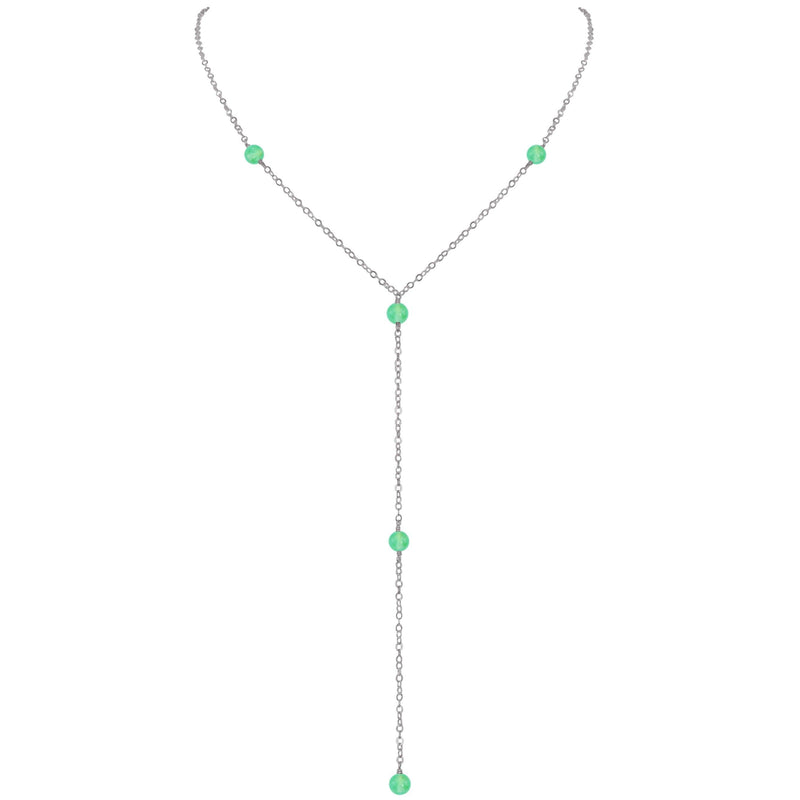 Dainty Y Necklace - Chrysoprase - Stainless Steel - Luna Tide Handmade Jewellery