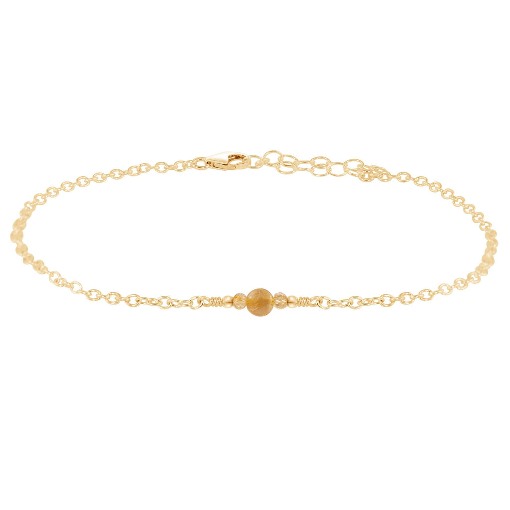 Dainty Citrine Gemstone Anklet - Dainty Citrine Gemstone Anklet - 14k Gold Fill - Luna Tide Handmade Crystal Jewellery