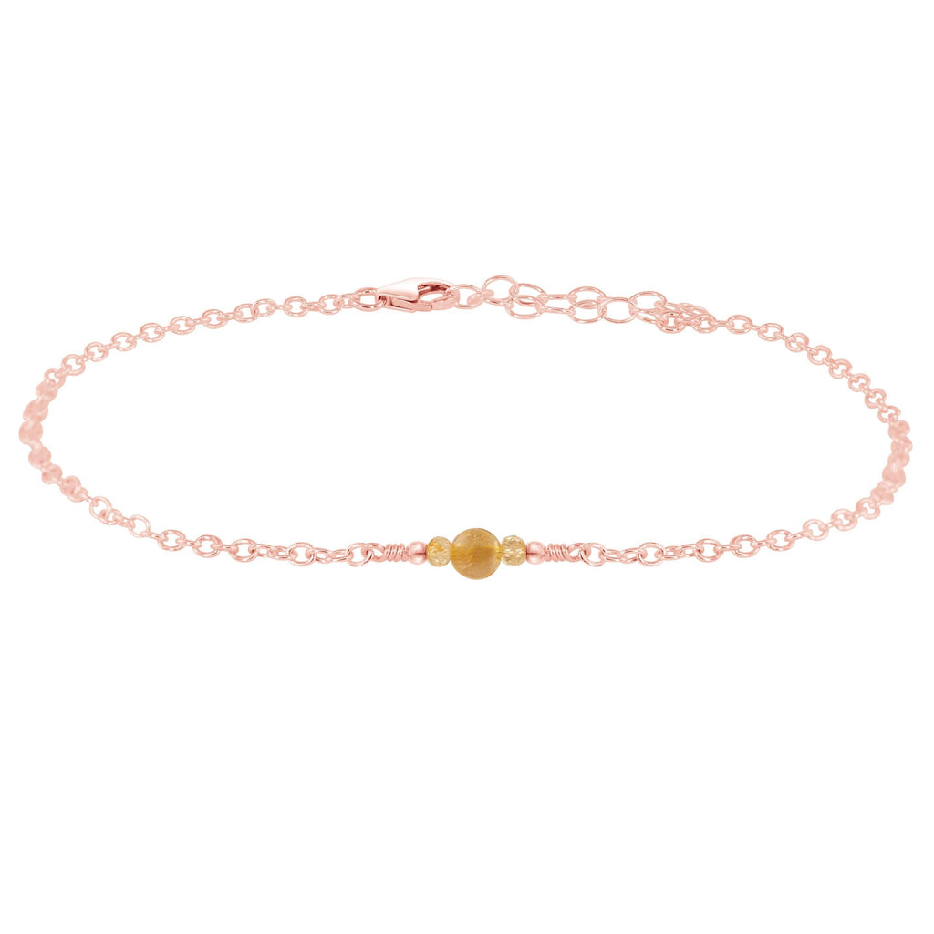 Dainty Citrine Gemstone Anklet - Dainty Citrine Gemstone Anklet - 14k Rose Gold Fill - Luna Tide Handmade Crystal Jewellery