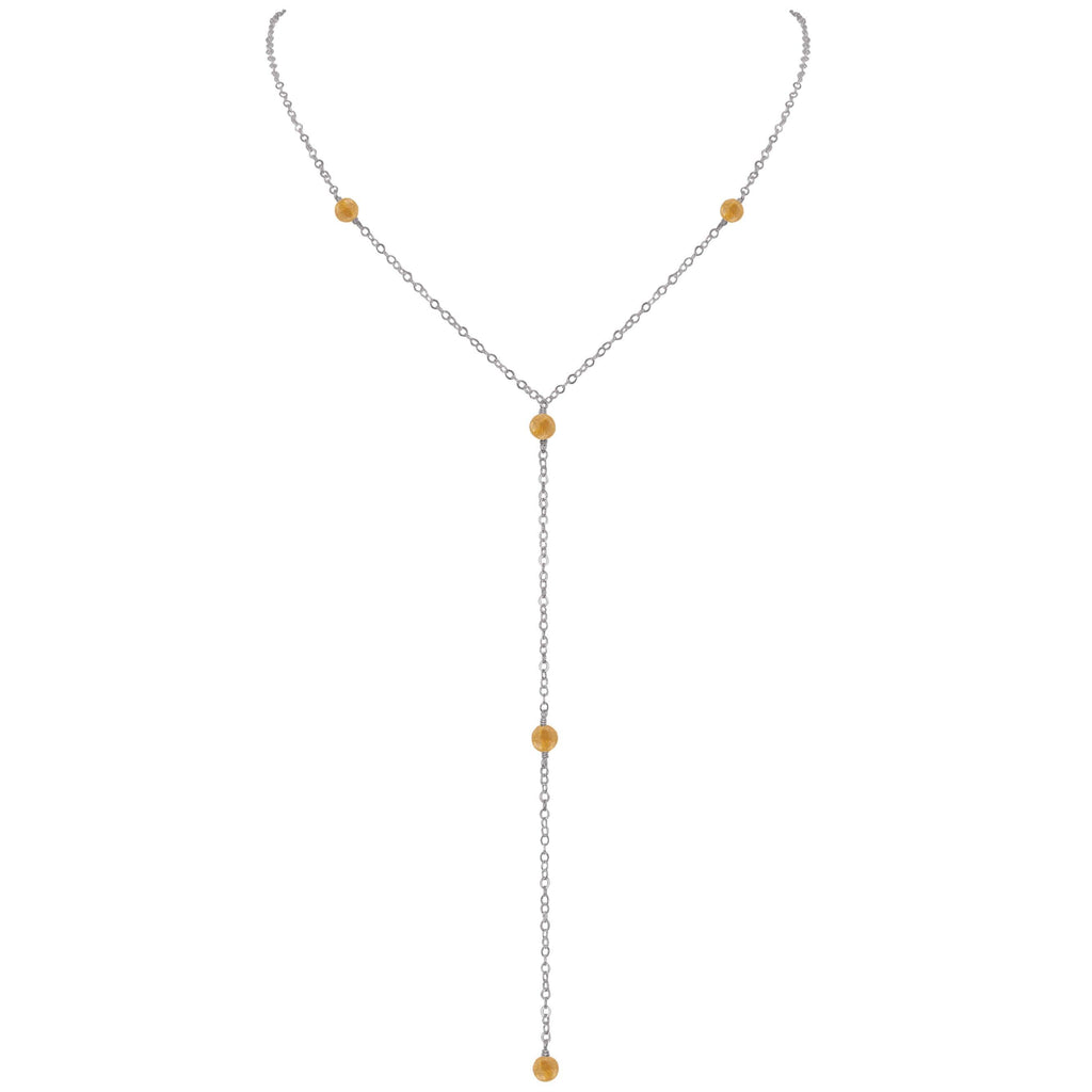 Dainty Citrine Lariat Necklace - Dainty Citrine Lariat Necklace - Stainless Steel - Luna Tide Handmade Crystal Jewellery