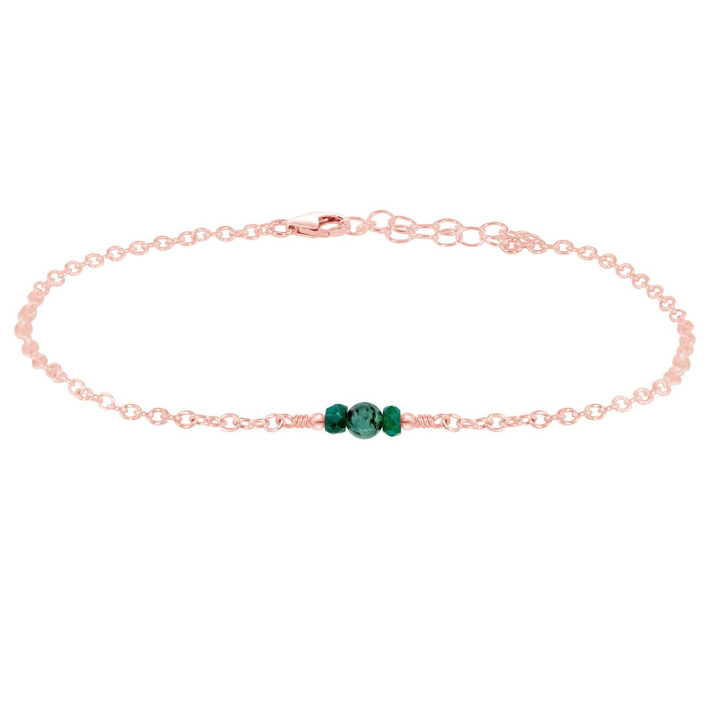 Dainty Anklet - Emerald - 14K Rose Gold Fill - Luna Tide Handmade Jewellery