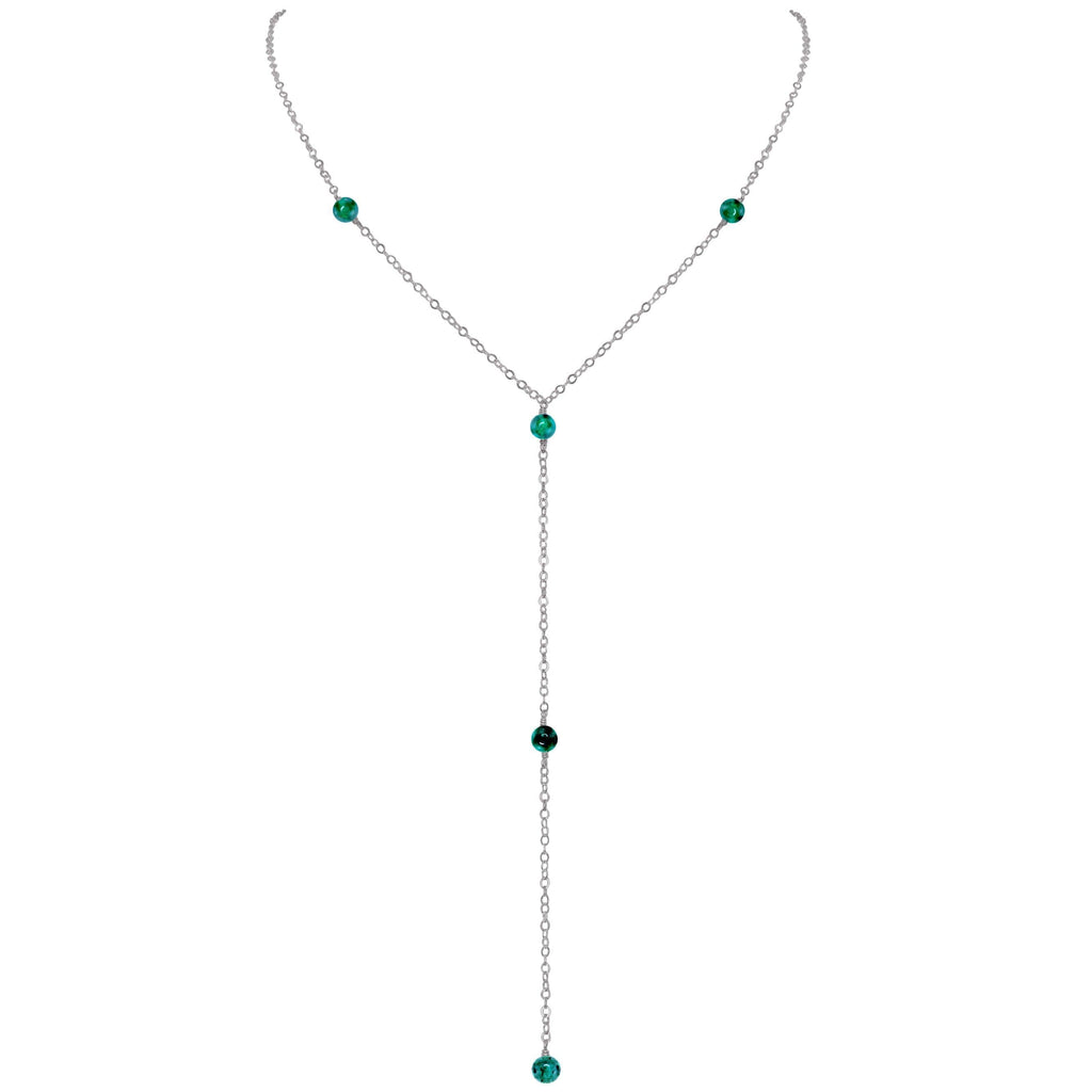 Dainty Emerald Lariat Necklace - Dainty Emerald Lariat Necklace - Stainless Steel - Luna Tide Handmade Crystal Jewellery