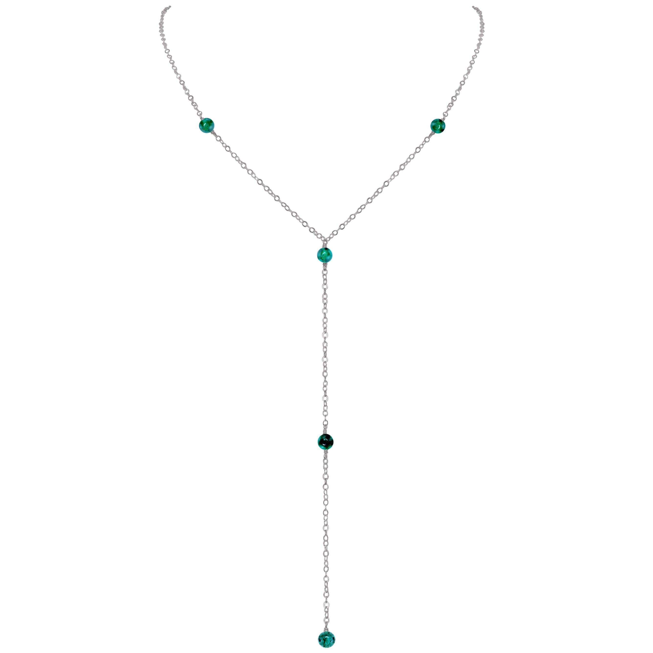 Dainty Emerald Lariat Necklace - Dainty Emerald Lariat Necklace - Stainless Steel - Luna Tide Handmade Crystal Jewellery