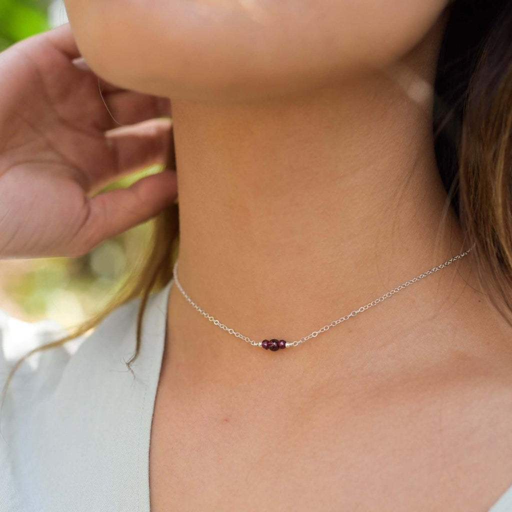 Dainty Garnet Gemstone Choker Necklace - Dainty Garnet Gemstone Choker Necklace - 14k Gold Fill - Luna Tide Handmade Crystal Jewellery