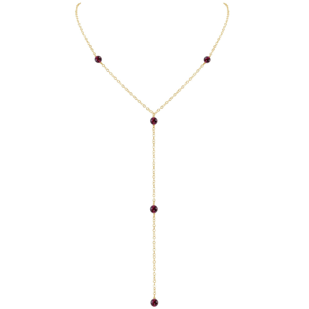 Dainty Garnet Lariat Necklace - Dainty Garnet Lariat Necklace - 14k Gold Fill - Luna Tide Handmade Crystal Jewellery