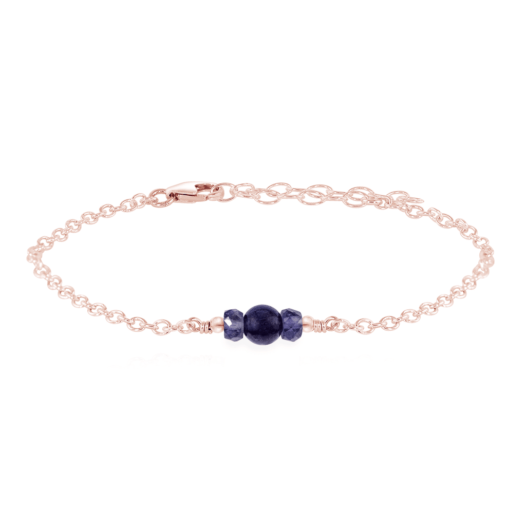 Dainty Iolite Gemstone Bracelet - Dainty Iolite Gemstone Bracelet - 14k Rose Gold Fill - Luna Tide Handmade Crystal Jewellery