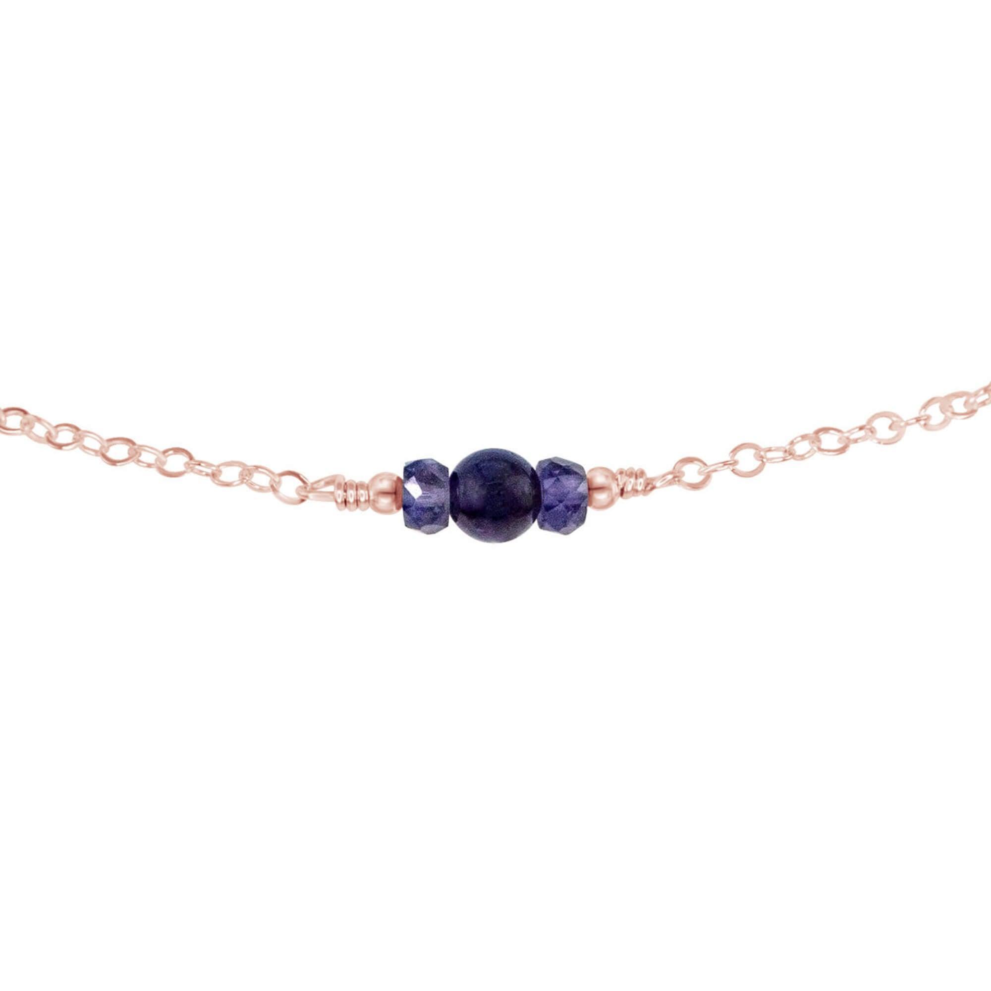 Dainty Iolite Gemstone Choker Necklace - Dainty Iolite Gemstone Choker Necklace - 14k Rose Gold Fill - Luna Tide Handmade Crystal Jewellery