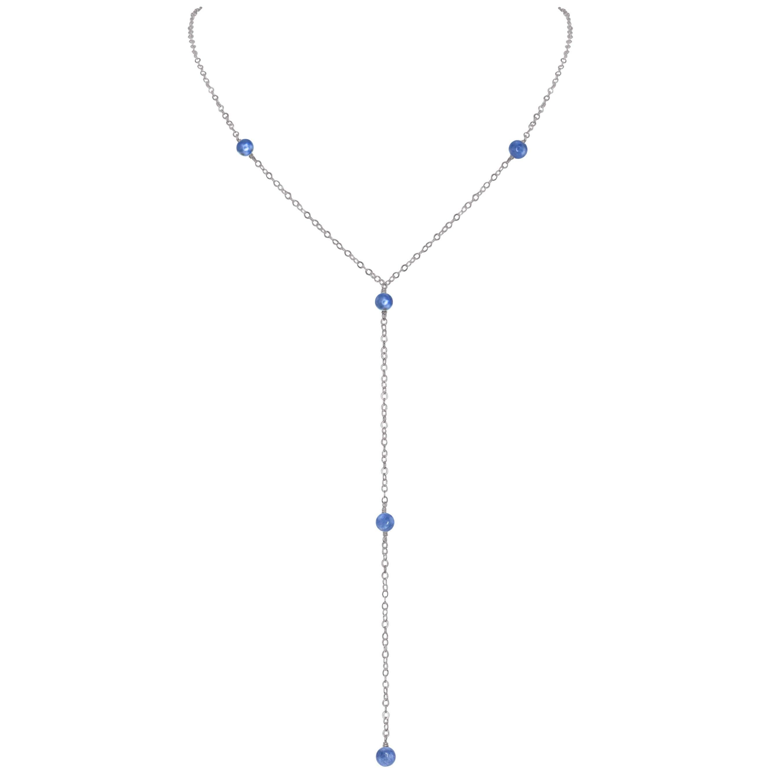 Dainty Kyanite Lariat Necklace - Dainty Kyanite Lariat Necklace - Stainless Steel - Luna Tide Handmade Crystal Jewellery