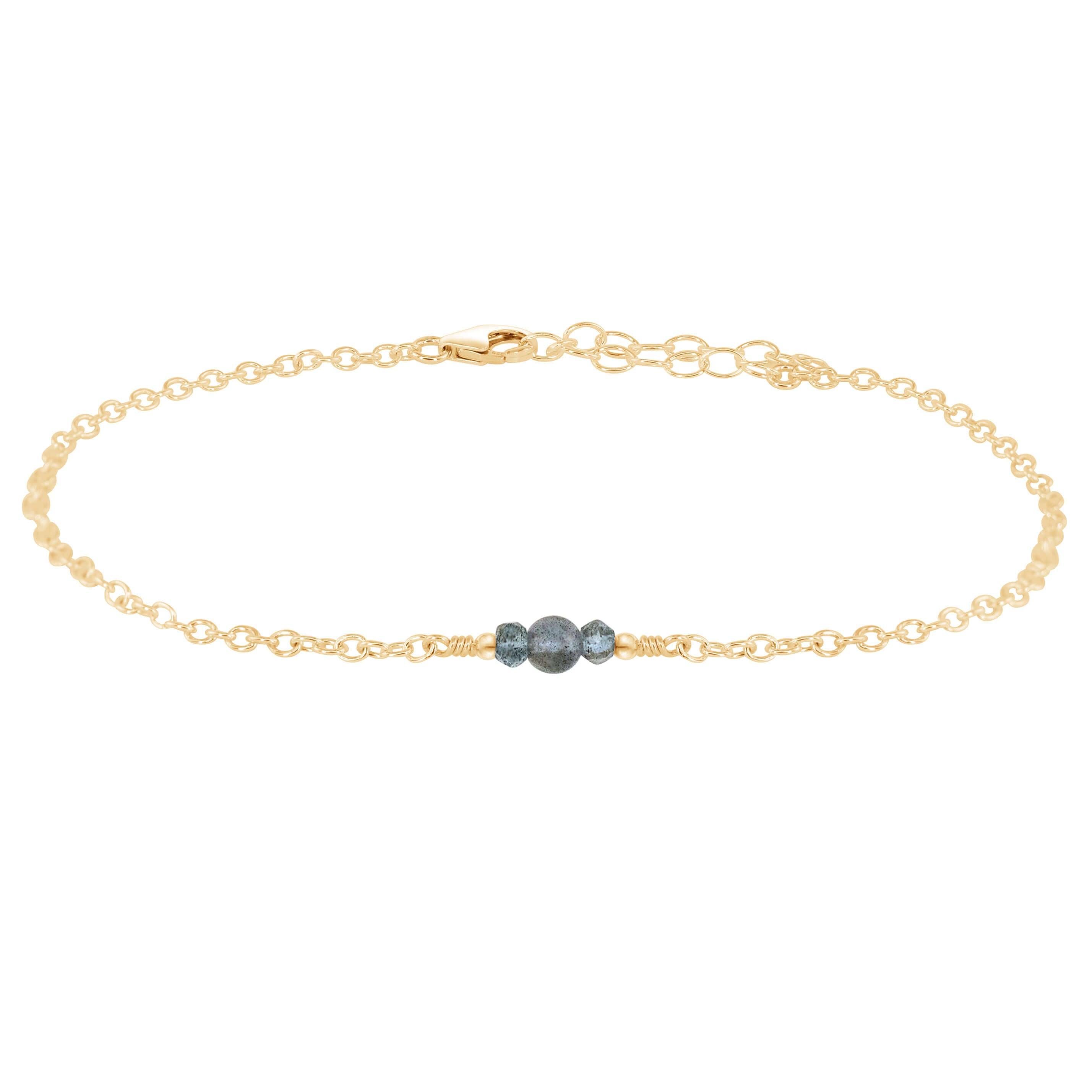 Dainty Labradorite Gemstone Anklet - Dainty Labradorite Gemstone Anklet - 14k Gold Fill - Luna Tide Handmade Crystal Jewellery