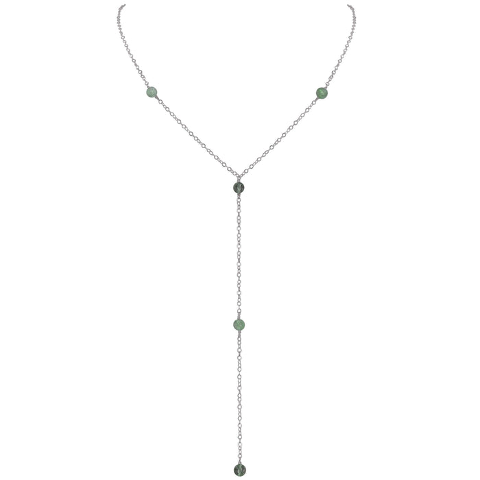 Dainty Labradorite Lariat Necklace - Dainty Labradorite Lariat Necklace - Stainless Steel - Luna Tide Handmade Crystal Jewellery
