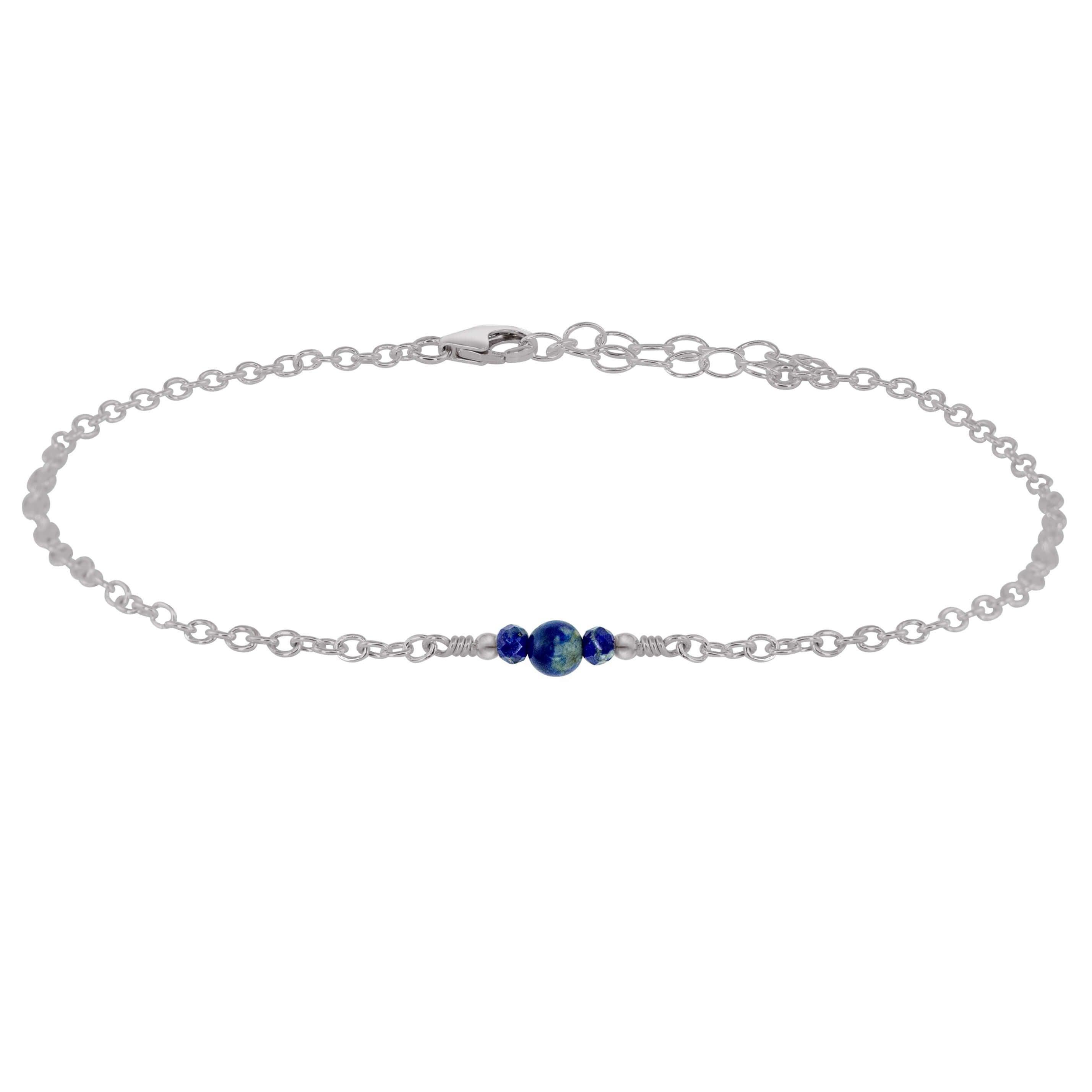 Dainty Lapis Lazuli Gemstone Anklet - Dainty Lapis Lazuli Gemstone Anklet - Stainless Steel - Luna Tide Handmade Crystal Jewellery