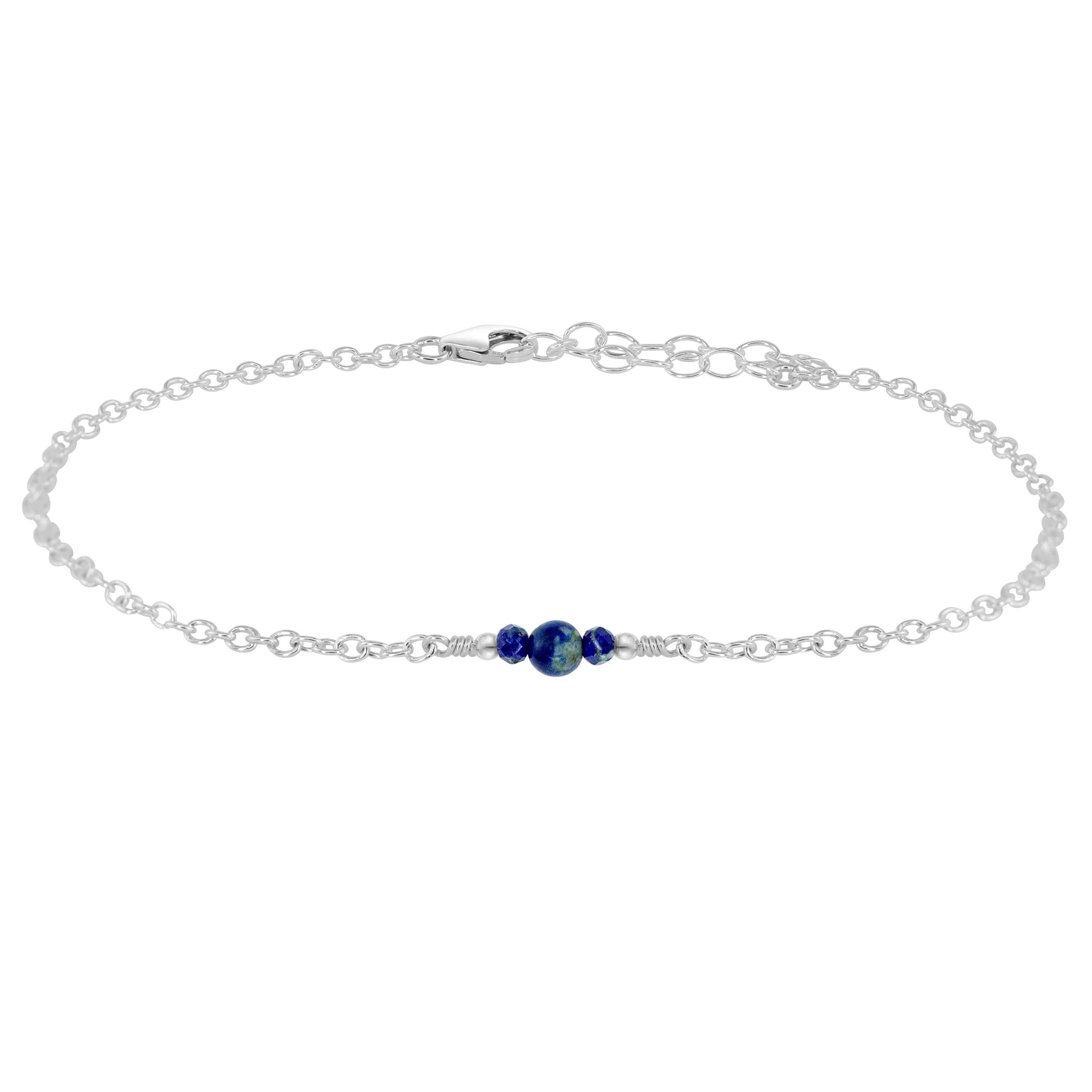 Dainty Lapis Lazuli Gemstone Anklet - Dainty Lapis Lazuli Gemstone Anklet - Sterling Silver - Luna Tide Handmade Crystal Jewellery