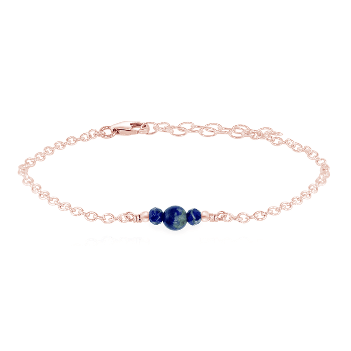 Dainty Lapis Lazuli Gemstone Bracelet - Dainty Lapis Lazuli Gemstone Bracelet - 14k Rose Gold Fill - Luna Tide Handmade Crystal Jewellery