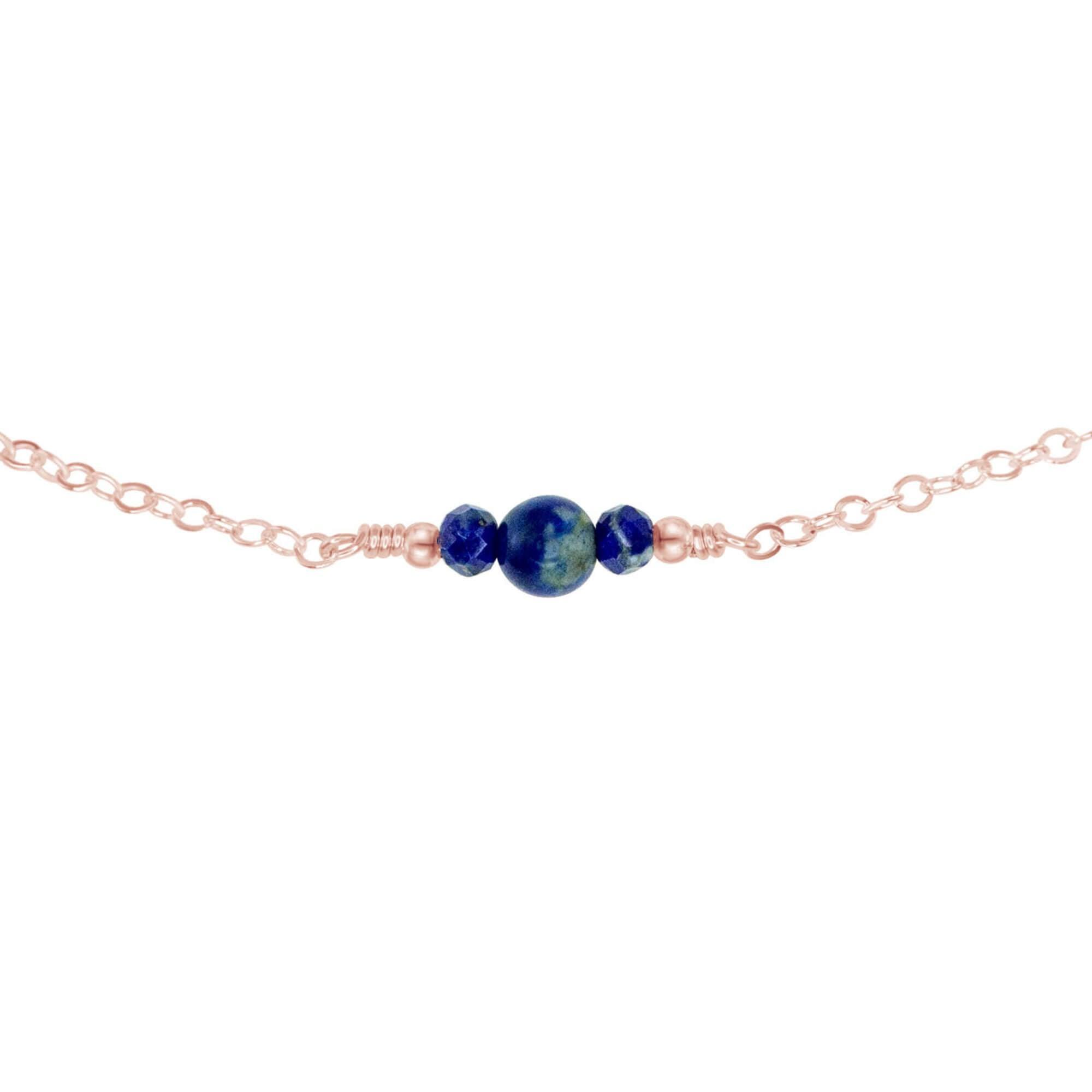 Dainty Lapis Lazuli Gemstone Choker Necklace - Dainty Lapis Lazuli Gemstone Choker Necklace - 14k Rose Gold Fill - Luna Tide Handmade Crystal Jewellery