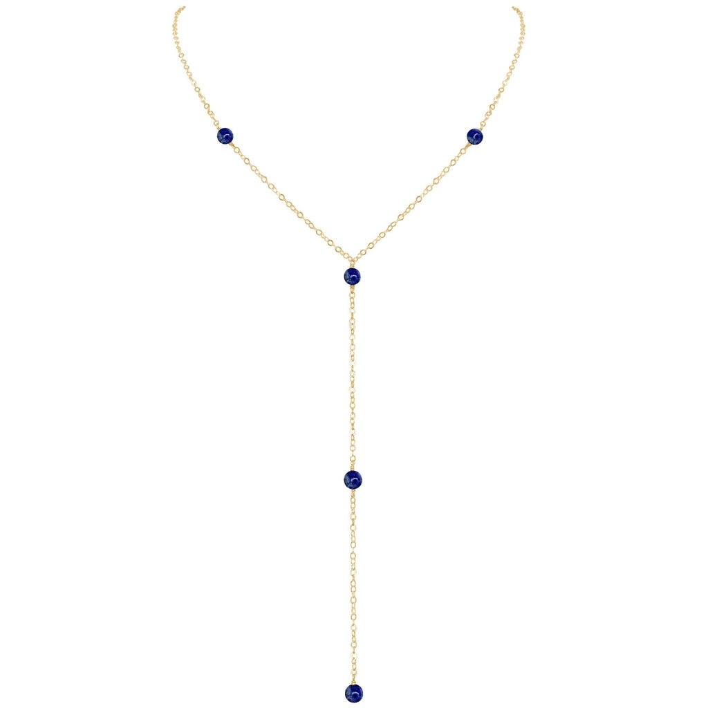 Dainty Lapis Lazuli Lariat Necklace - Dainty Lapis Lazuli Lariat Necklace - 14k Gold Fill - Luna Tide Handmade Crystal Jewellery